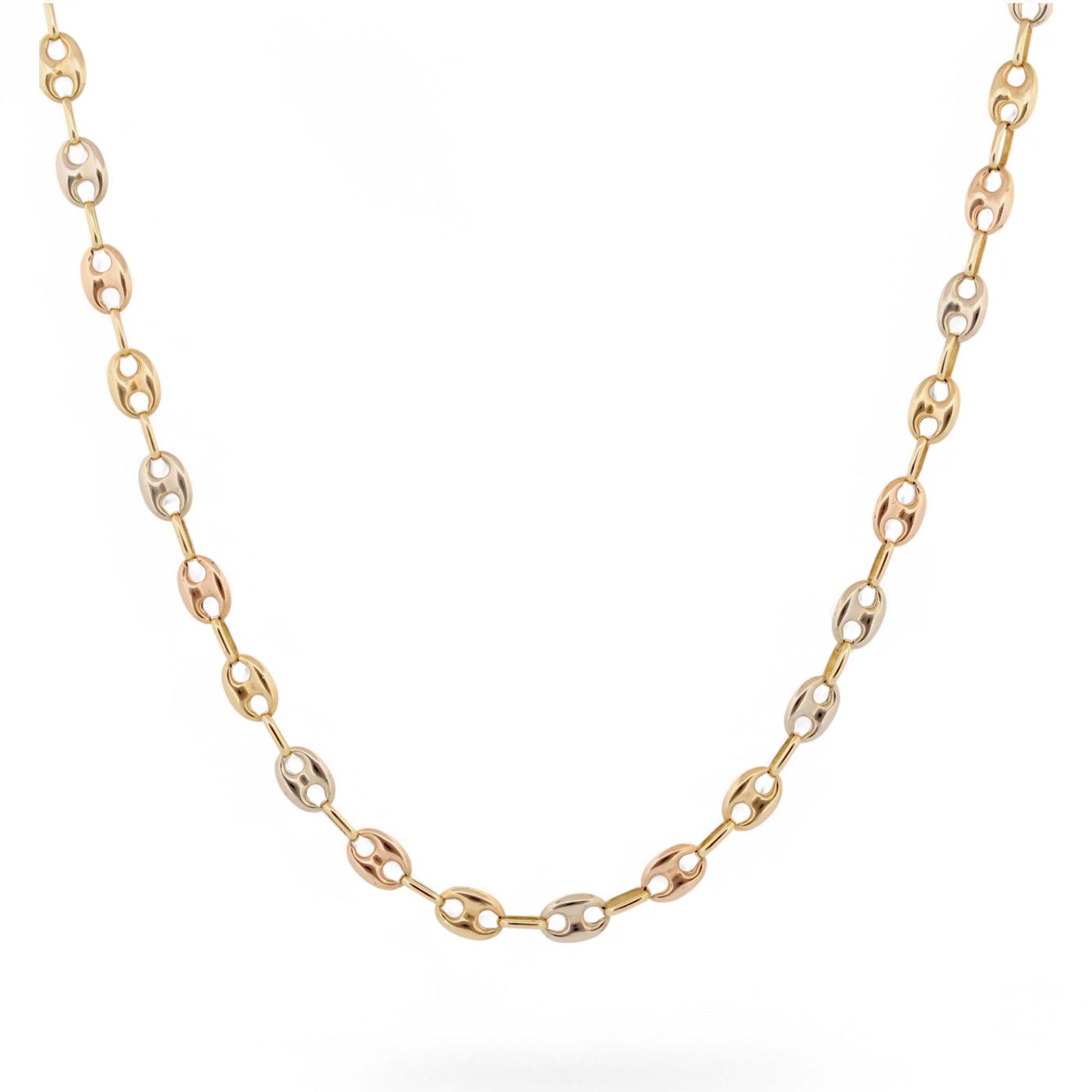 22” Tri-Color 18k Gold Mariner Puffed Link Chain – Italian "Gucci Link"