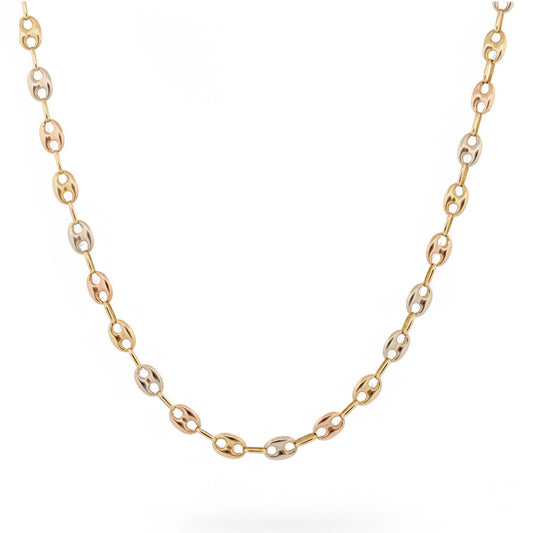 22” Tri-Color 18k Gold Mariner Puffed Link Chain – Italian "Gucci Link"