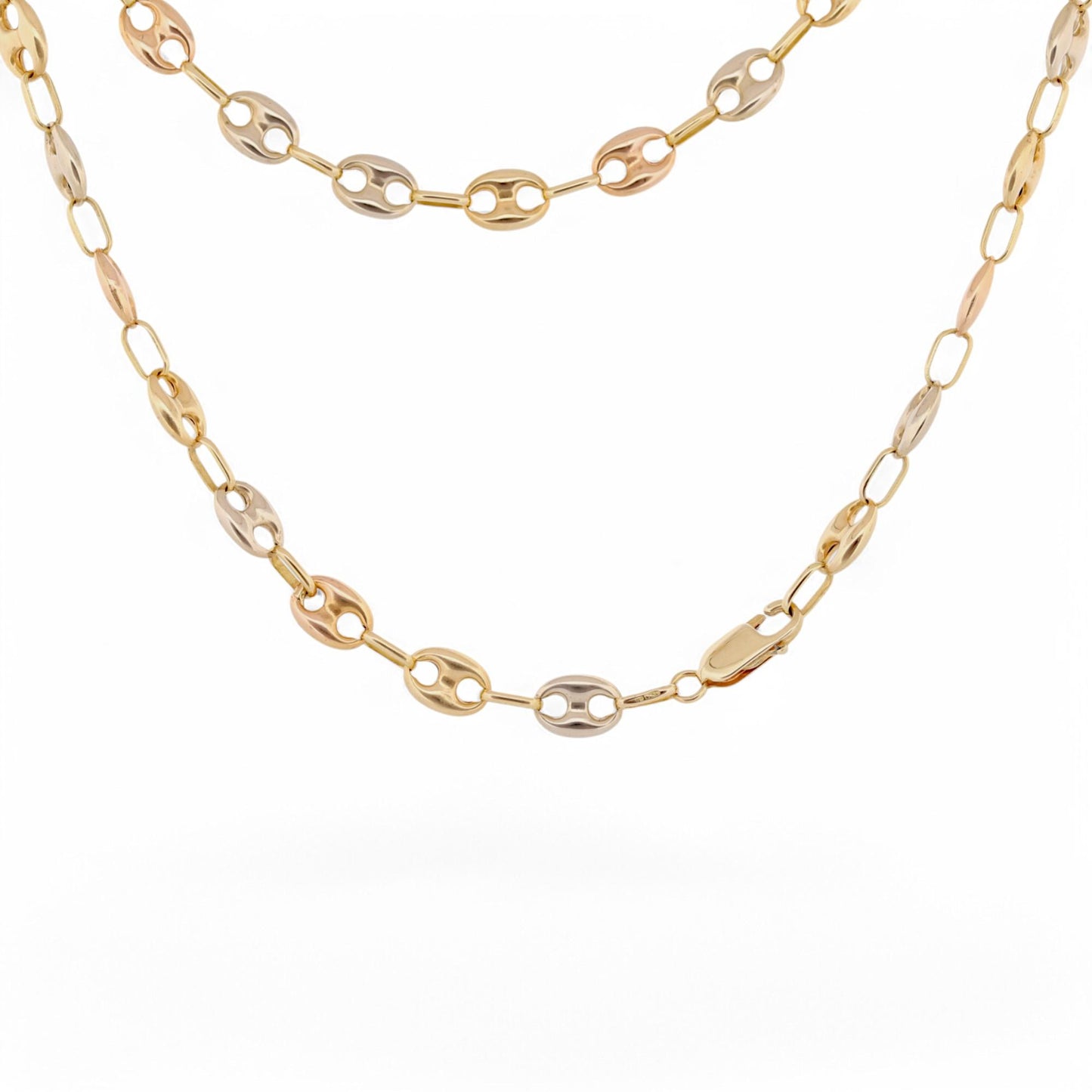 22” Tri-Color 18k Gold Mariner Puffed Link Chain – Italian "Gucci Link"