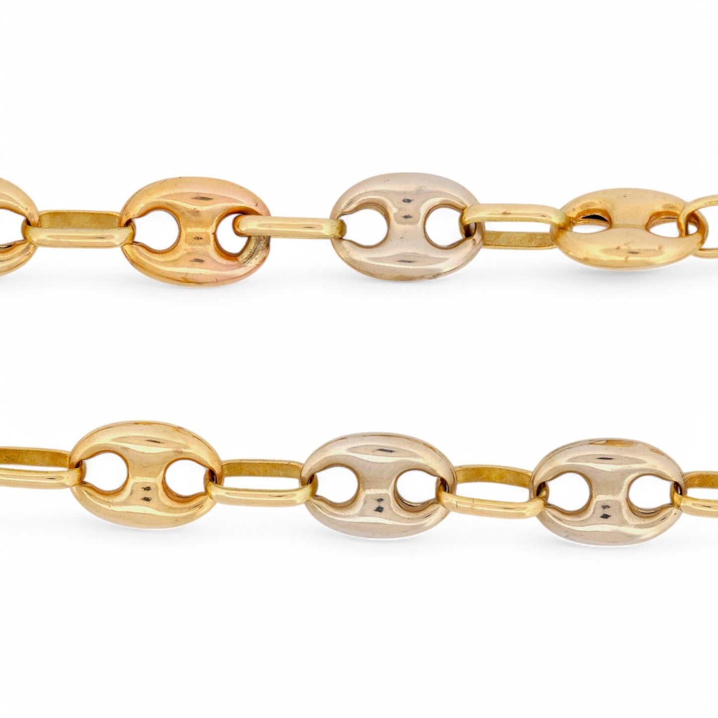 22” Tri-Color 18k Gold Mariner Puffed Link Chain – Italian "Gucci Link"