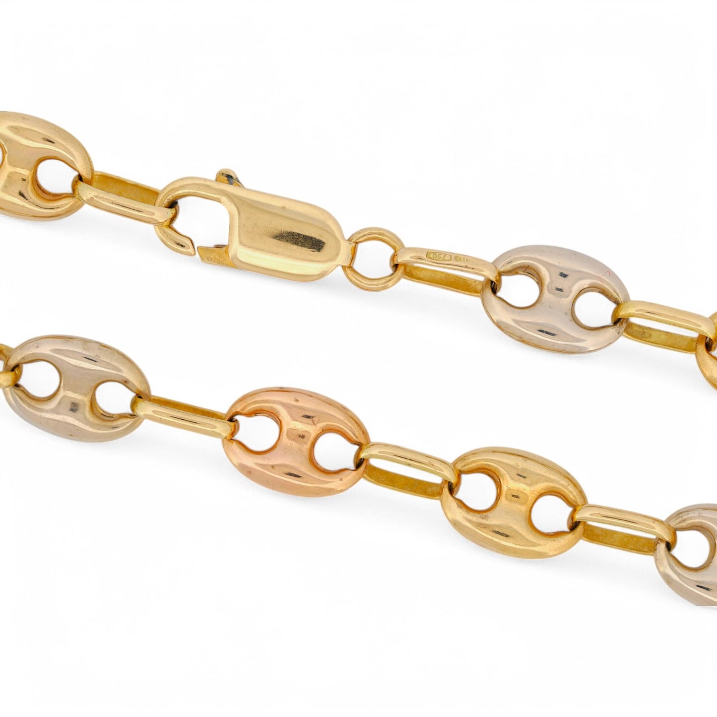 22” Tri-Color 18k Gold Mariner Puffed Link Chain – Italian "Gucci Link"