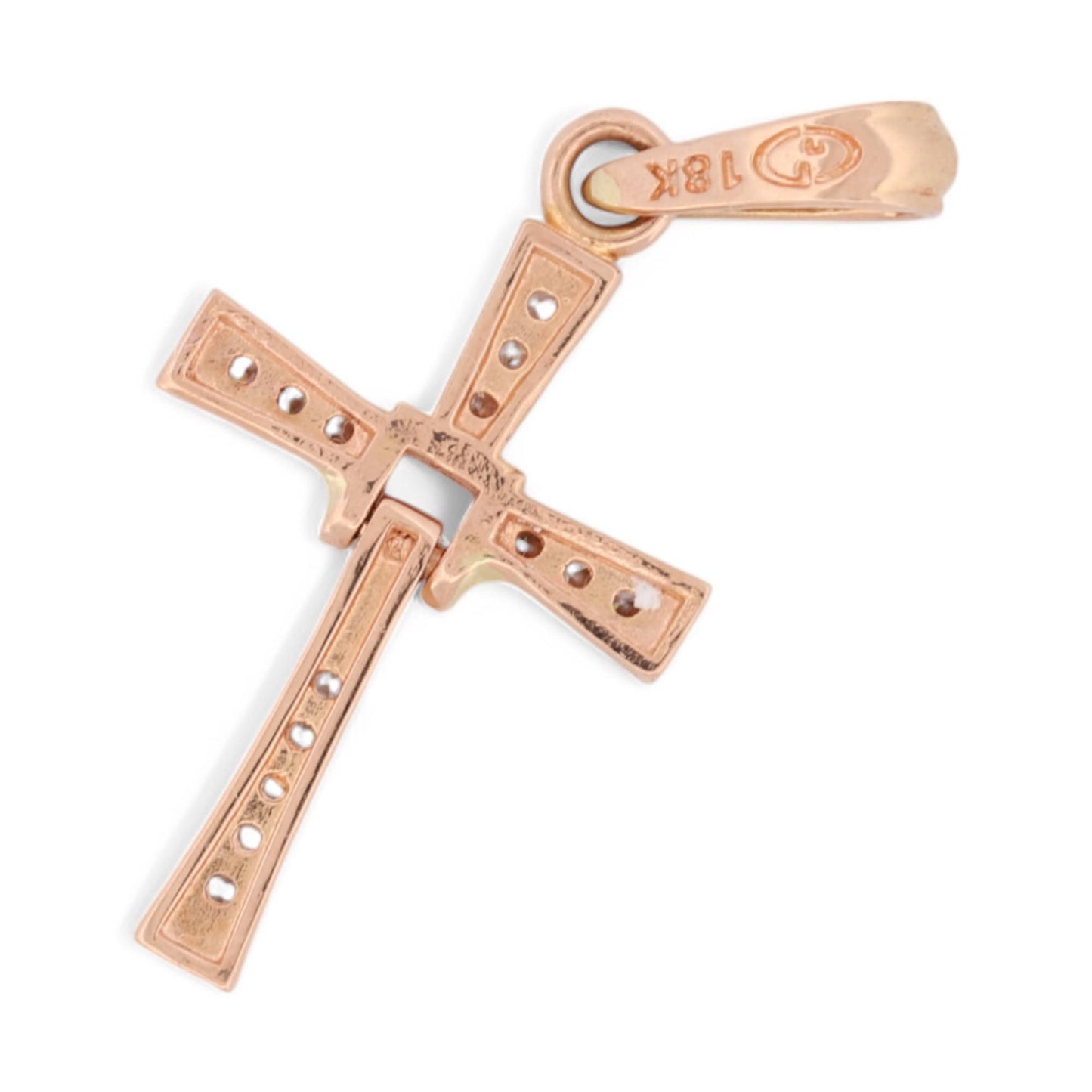 18k Rose Gold Diamond Dangle Cross Pendant with Milgrain Detail