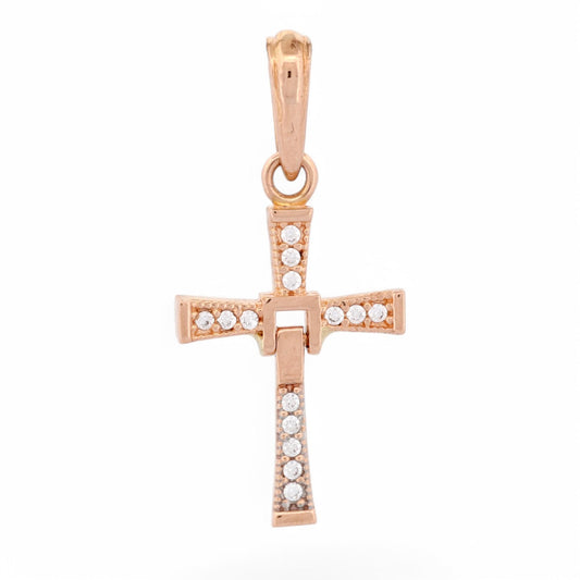 18k Rose Gold Diamond Dangle Cross Pendant with Milgrain Detail