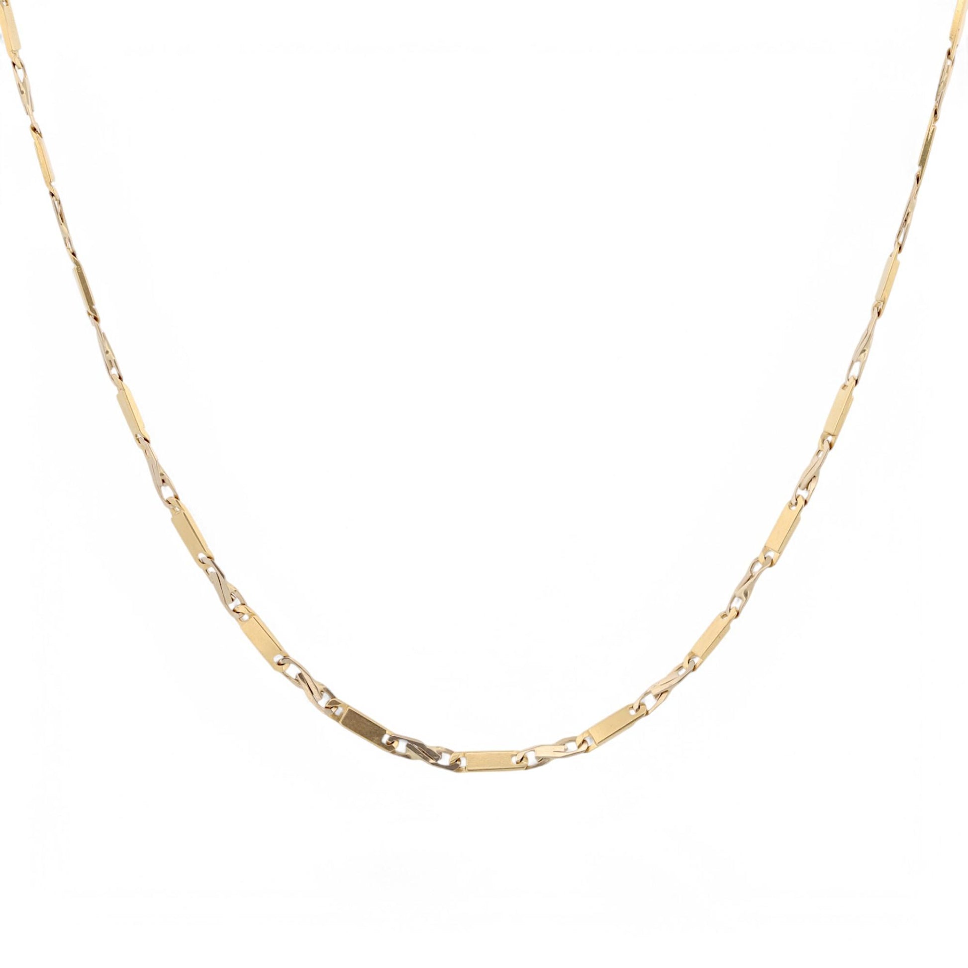 24” Italian Two-Tone Bar Link Chain in Solid 18k Yellow & White Gold