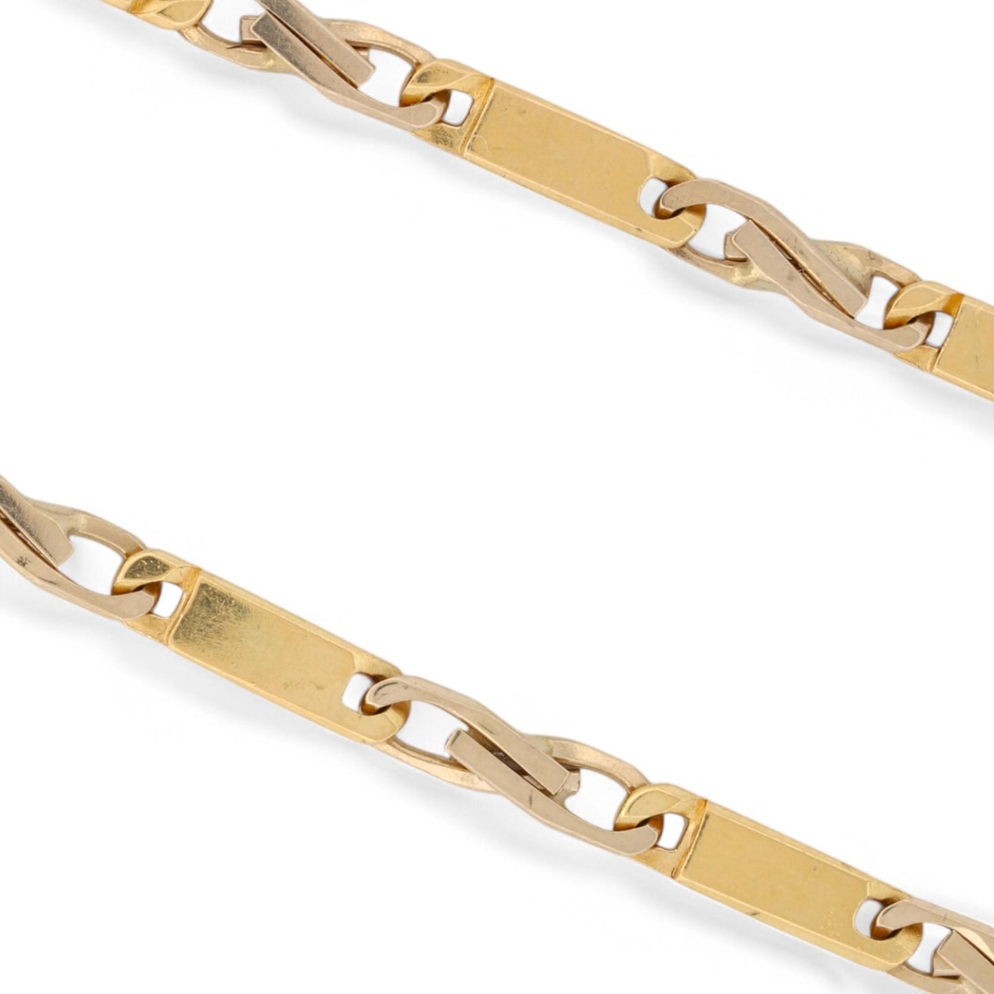 24” Italian Two-Tone Bar Link Chain in Solid 18k Yellow & White Gold