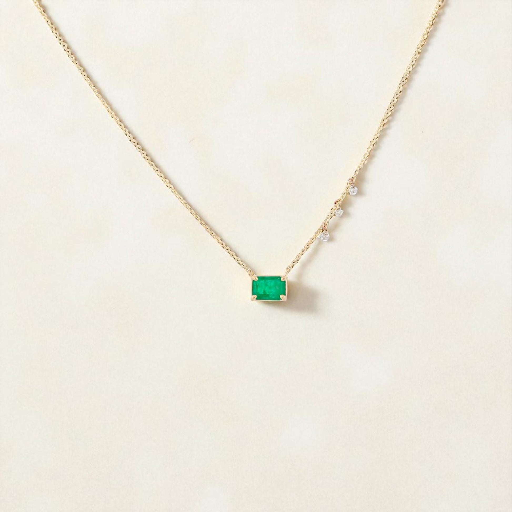 1.10ct Emerald & Diamond Dangle Necklace in 14k Yellow Gold Jennifer Rivera