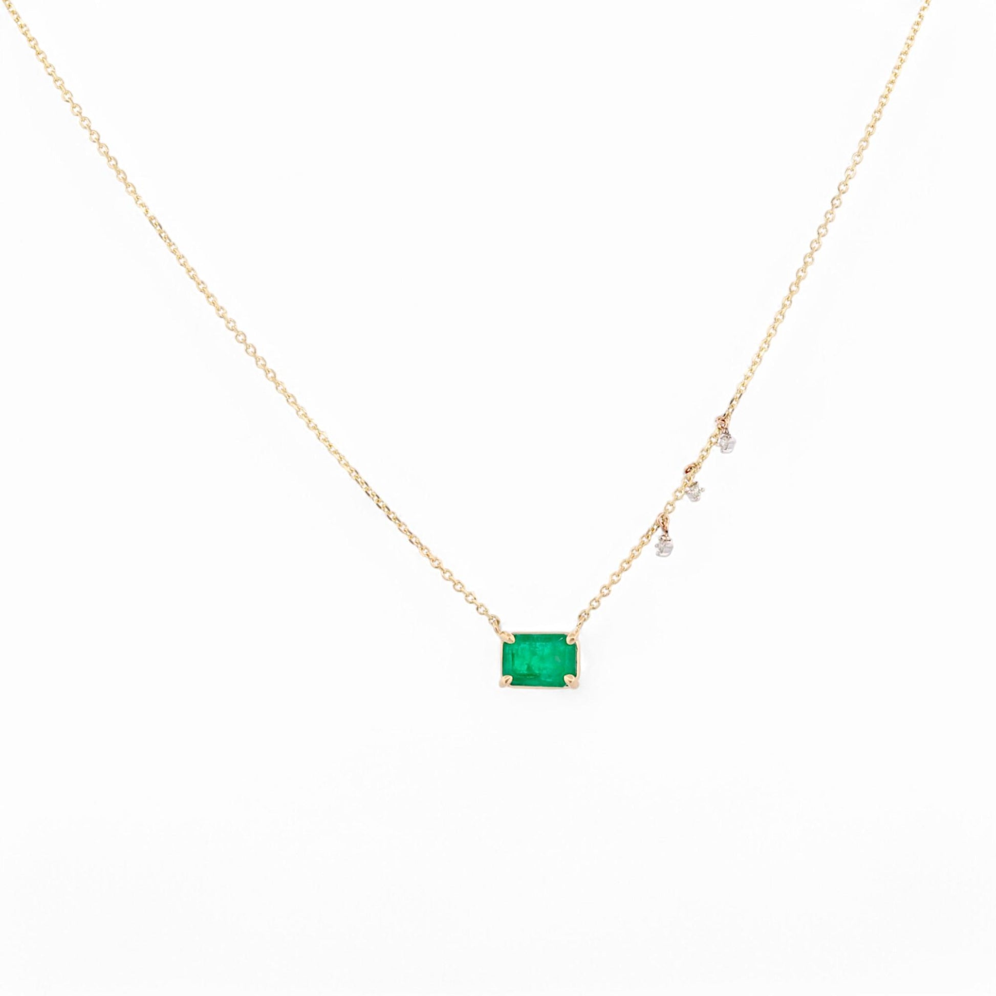 Jennifer Rivera 14k Gold Emerald & Diamond Necklace – Minimalist, Handmade