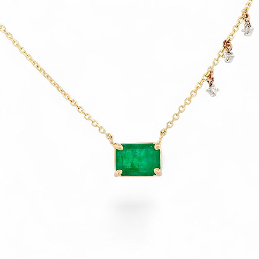 1.10ct Emerald & Diamond Dangle Necklace in 14k Yellow Gold Jennifer Rivera