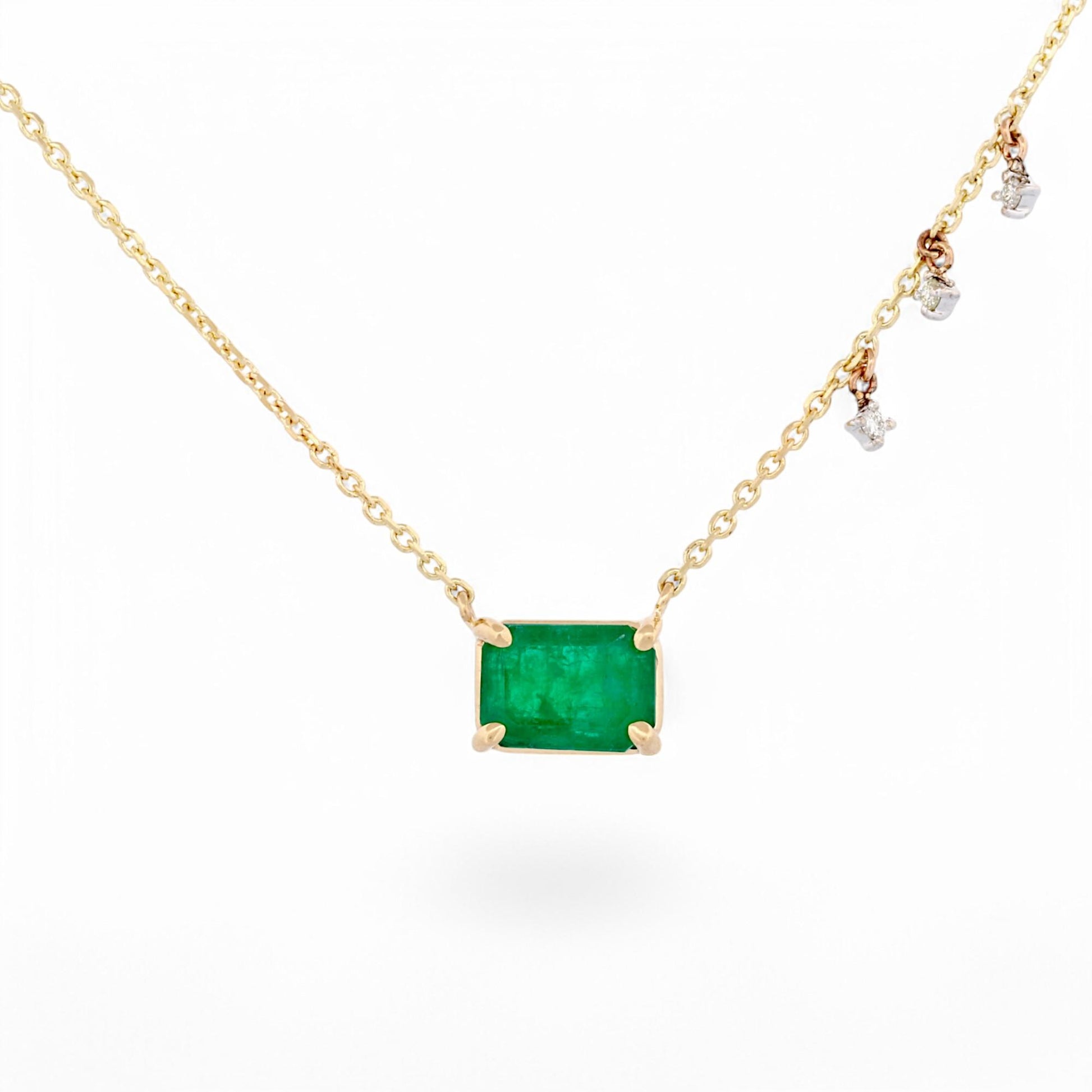 Jennifer Rivera 14k Gold Emerald & Diamond Necklace – Minimalist, Handmade