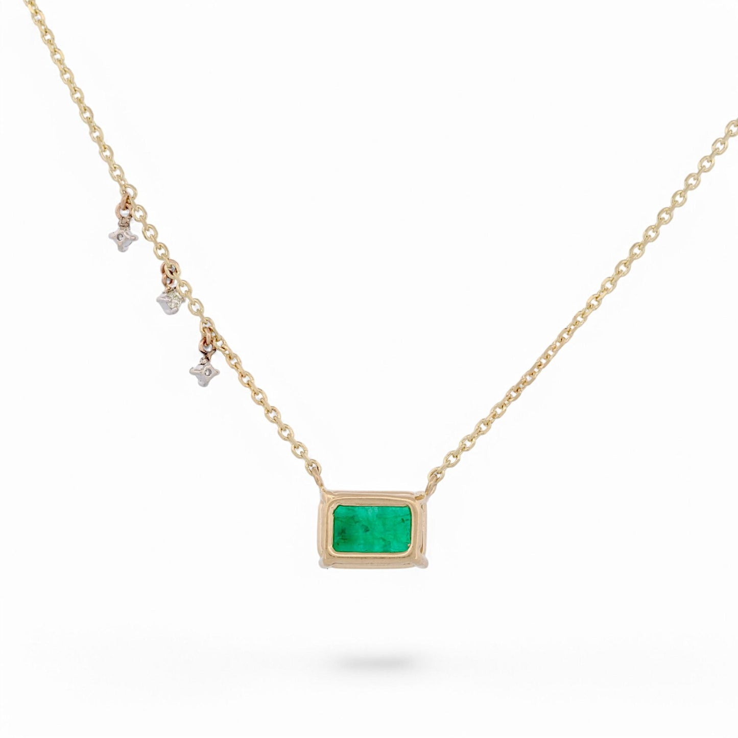 Jennifer Rivera 14k Gold Emerald & Diamond Necklace – Minimalist, Handmade