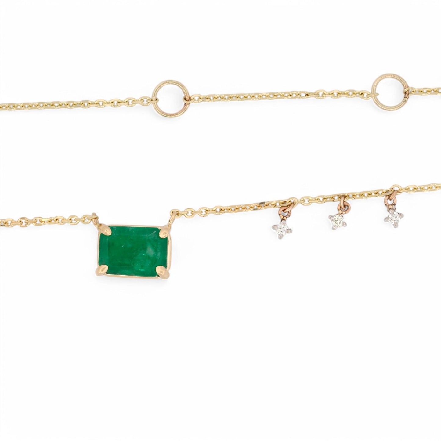 Jennifer Rivera 14k Gold Emerald & Diamond Necklace – Minimalist, Handmade