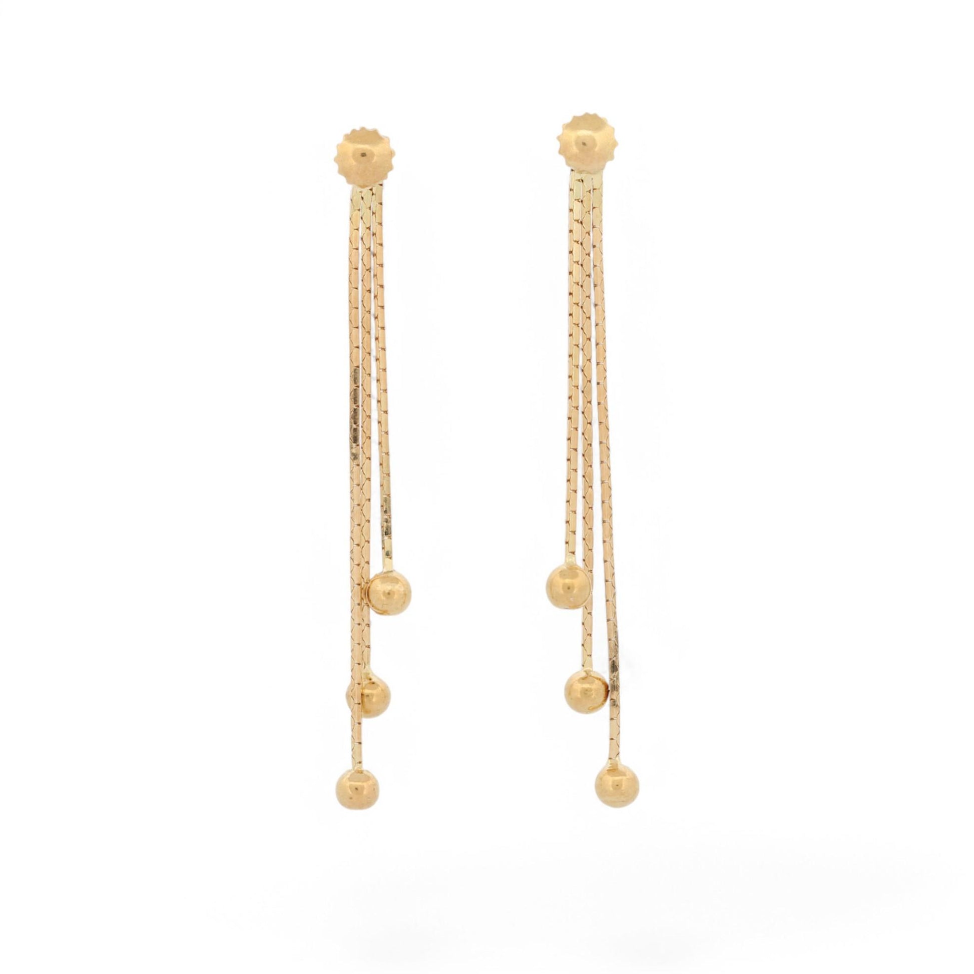 18k Gold Minimalist Dangle Earrings – Box Chain Drops with Beads