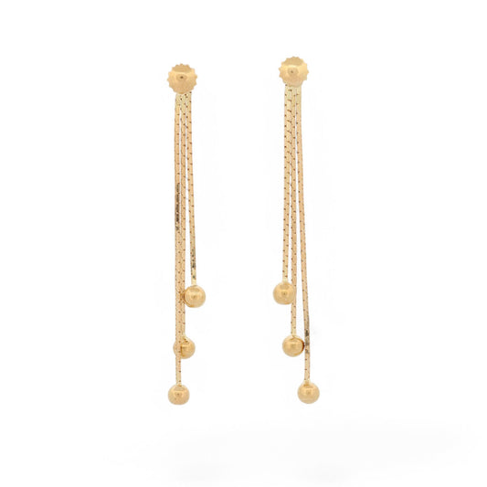 18k Gold Minimalist Dangle Earrings – Box Chain Drops with Beads