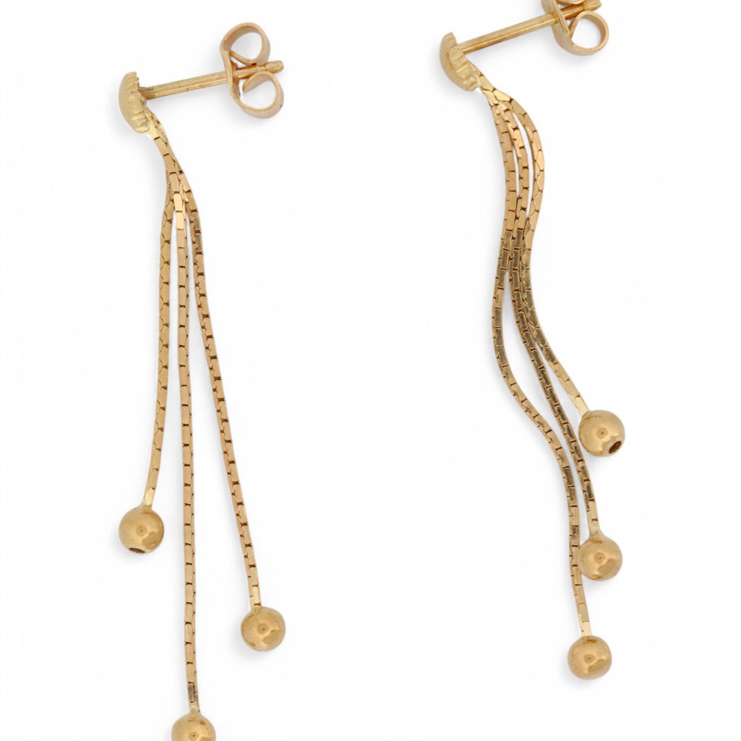 18k Gold Minimalist Dangle Earrings – Box Chain Drops with Beads