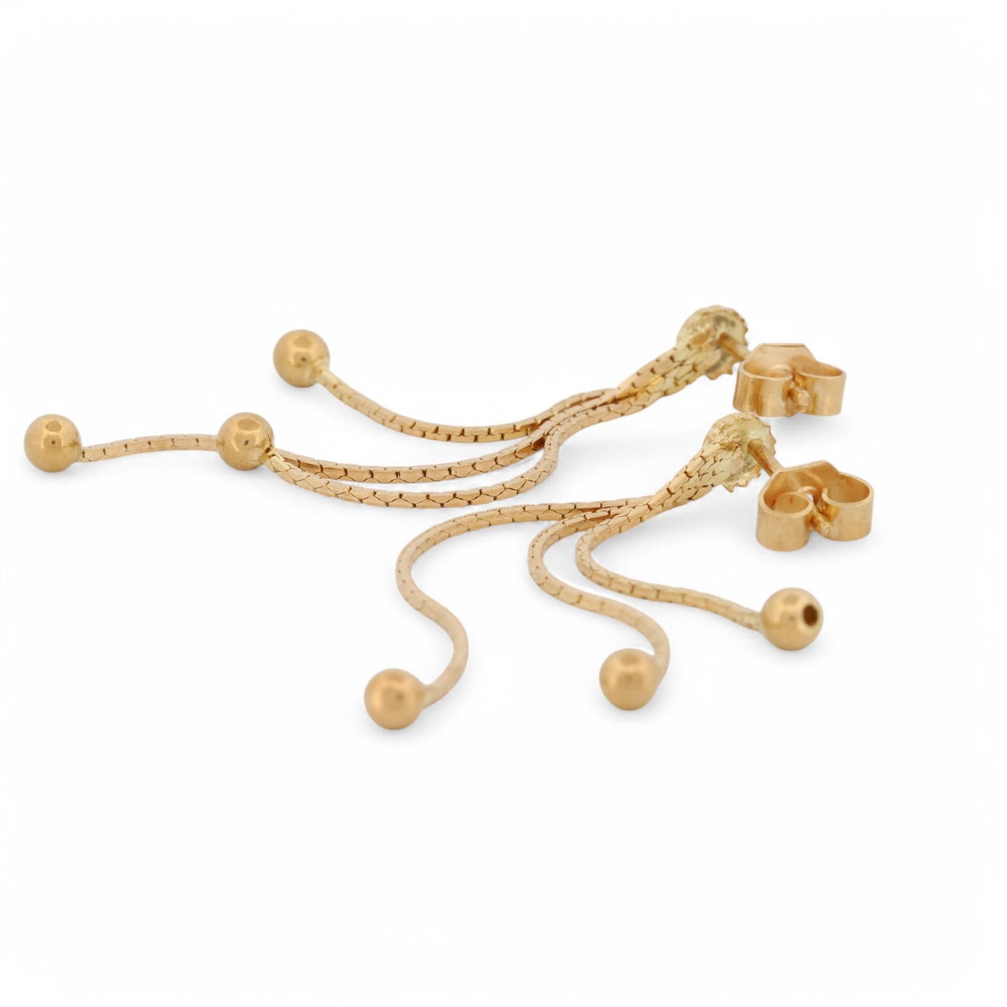 18k Gold Minimalist Dangle Earrings – Box Chain Drops with Beads