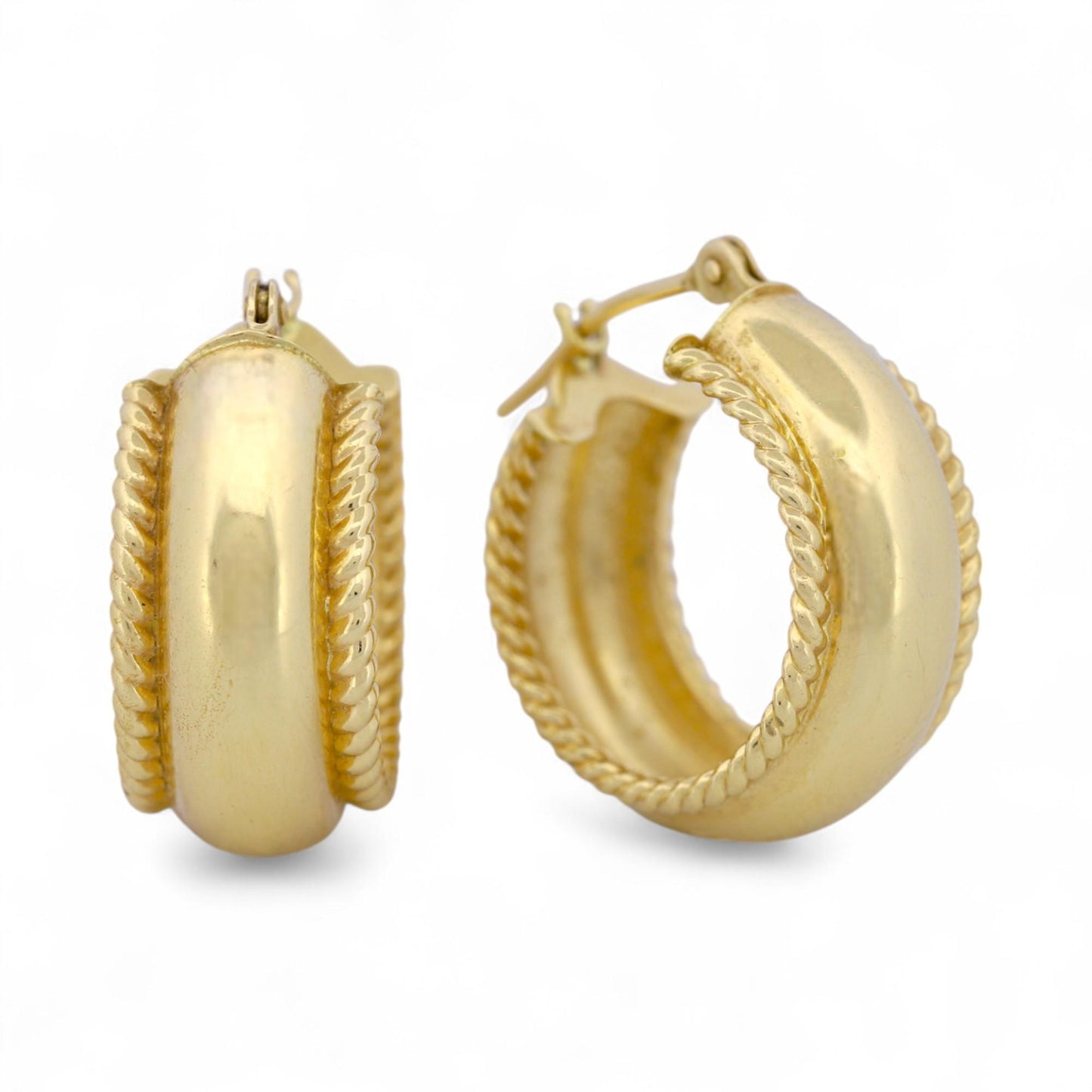 14k Yellow Gold Small Hoop Earrings w/ Rope Detail, Signed JCM – Elegant & Chic