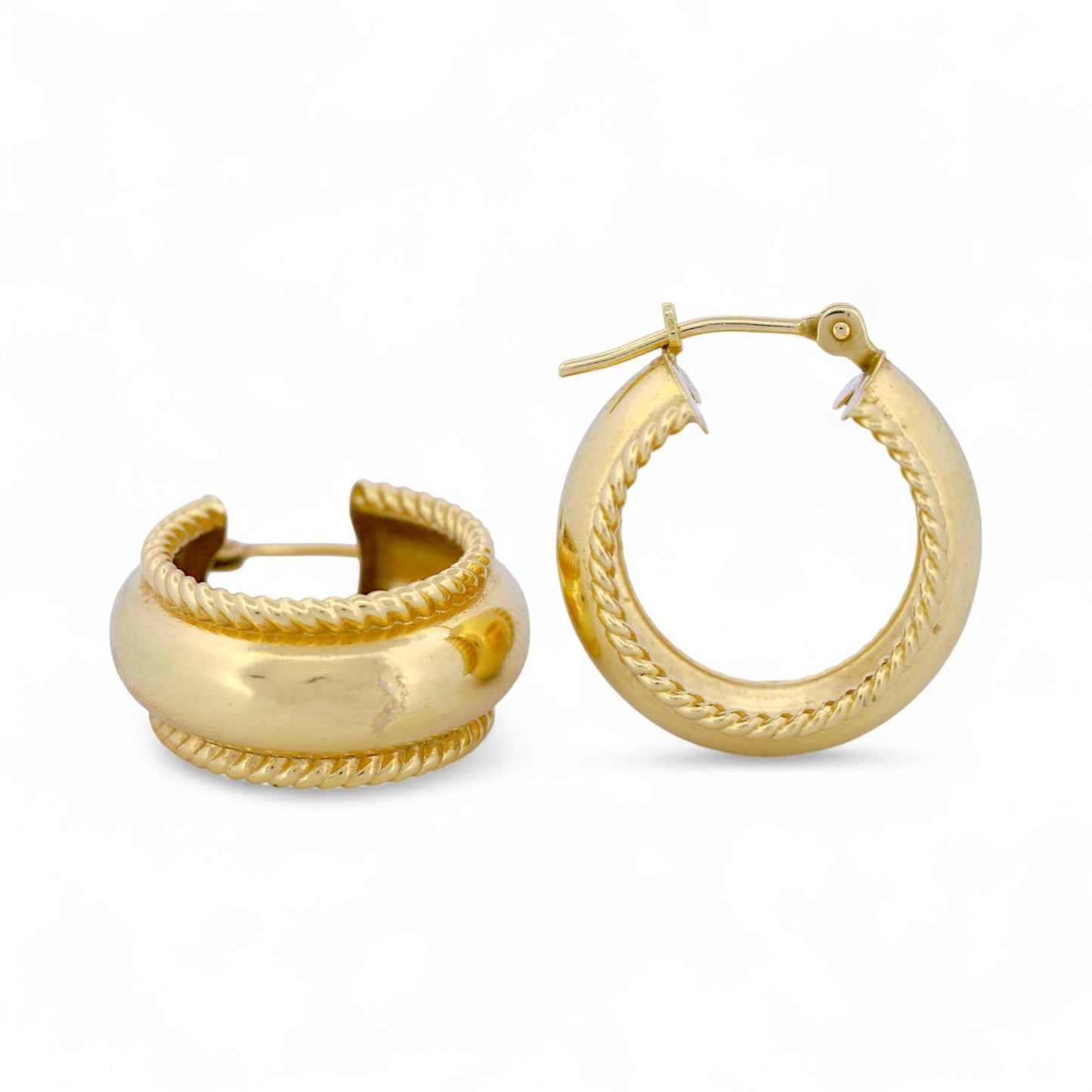 14k Yellow Gold Small Hoop Earrings w/ Rope Detail, Signed JCM – Elegant & Chic