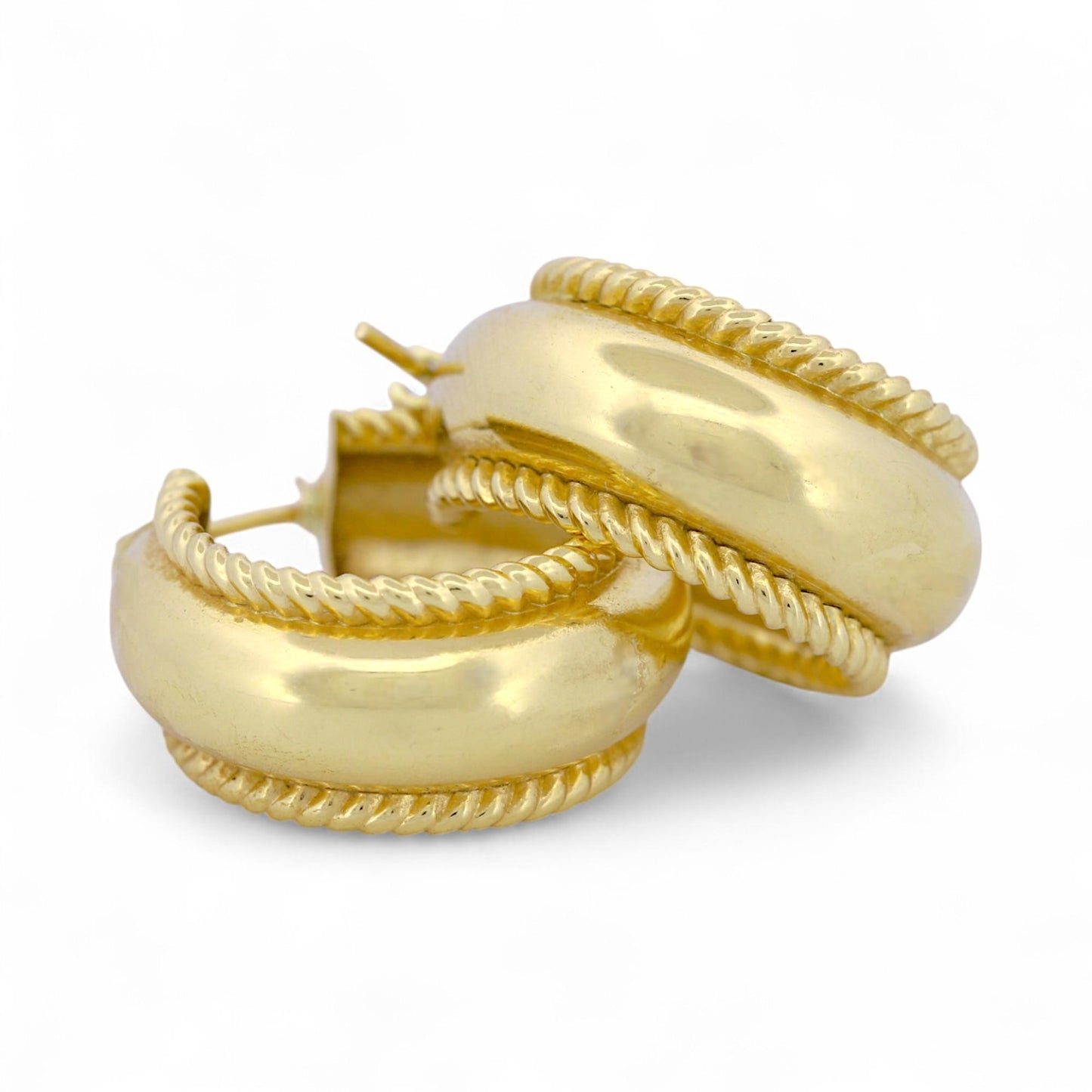 14k Yellow Gold Small Hoop Earrings w/ Rope Detail, Signed JCM – Elegant & Chic