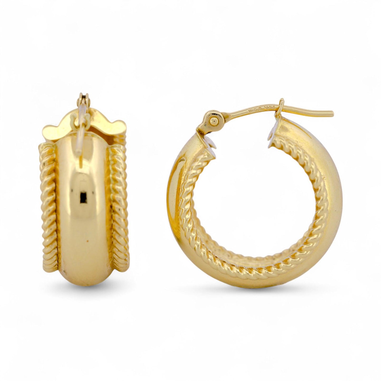 14k Yellow Gold Small Hoop Earrings w/ Rope Detail, Signed JCM – Elegant & Chic