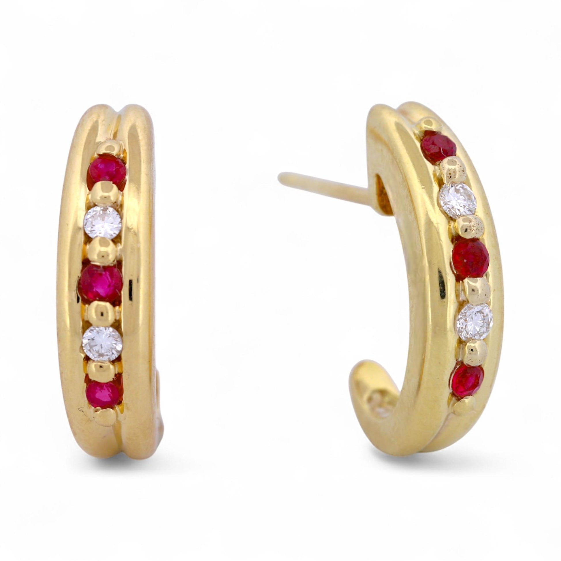 Craig Drake 18k Yellow Gold Ruby Diamond Half Hoop Earrings