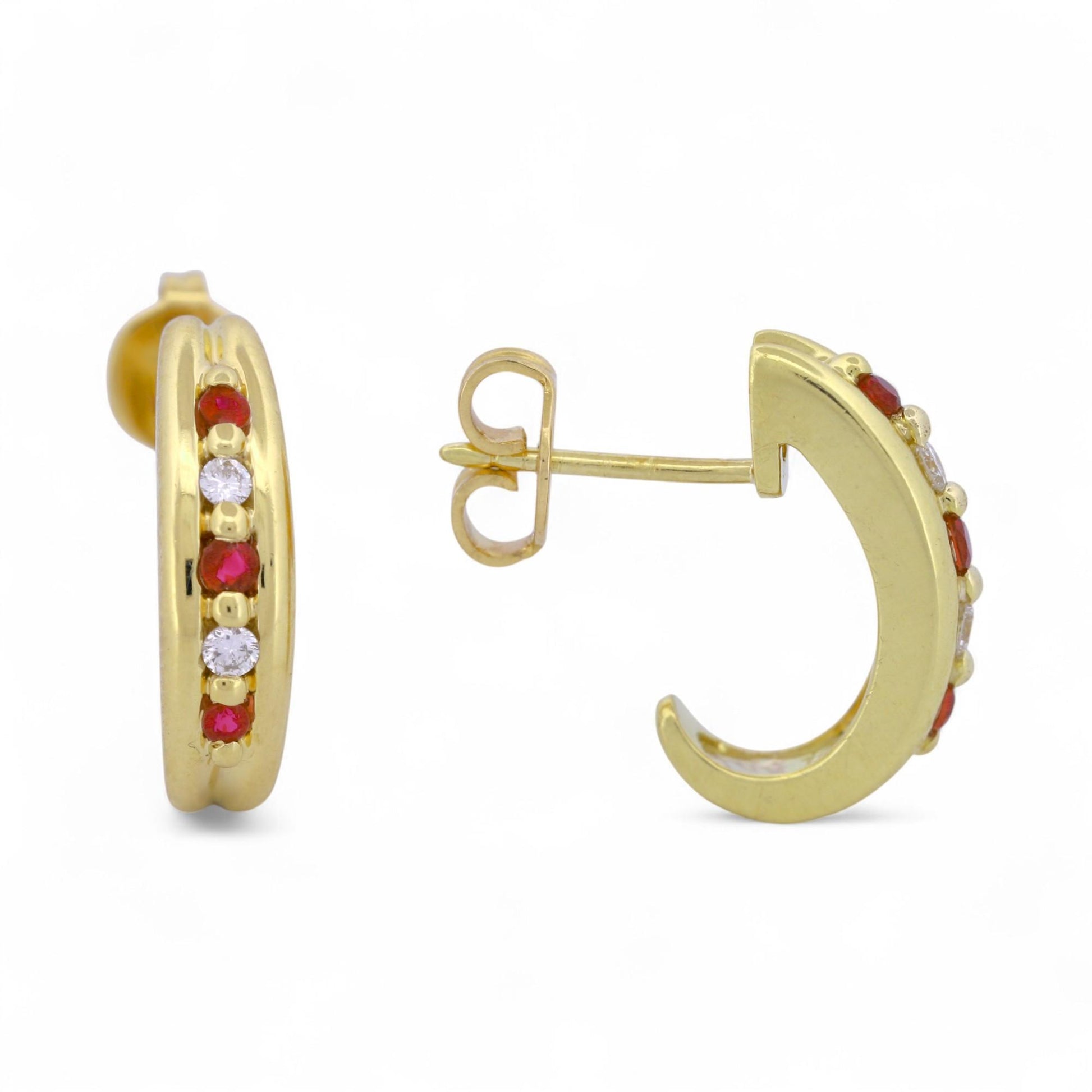 Craig Drake 18k Yellow Gold Ruby Diamond Half Hoop Earrings
