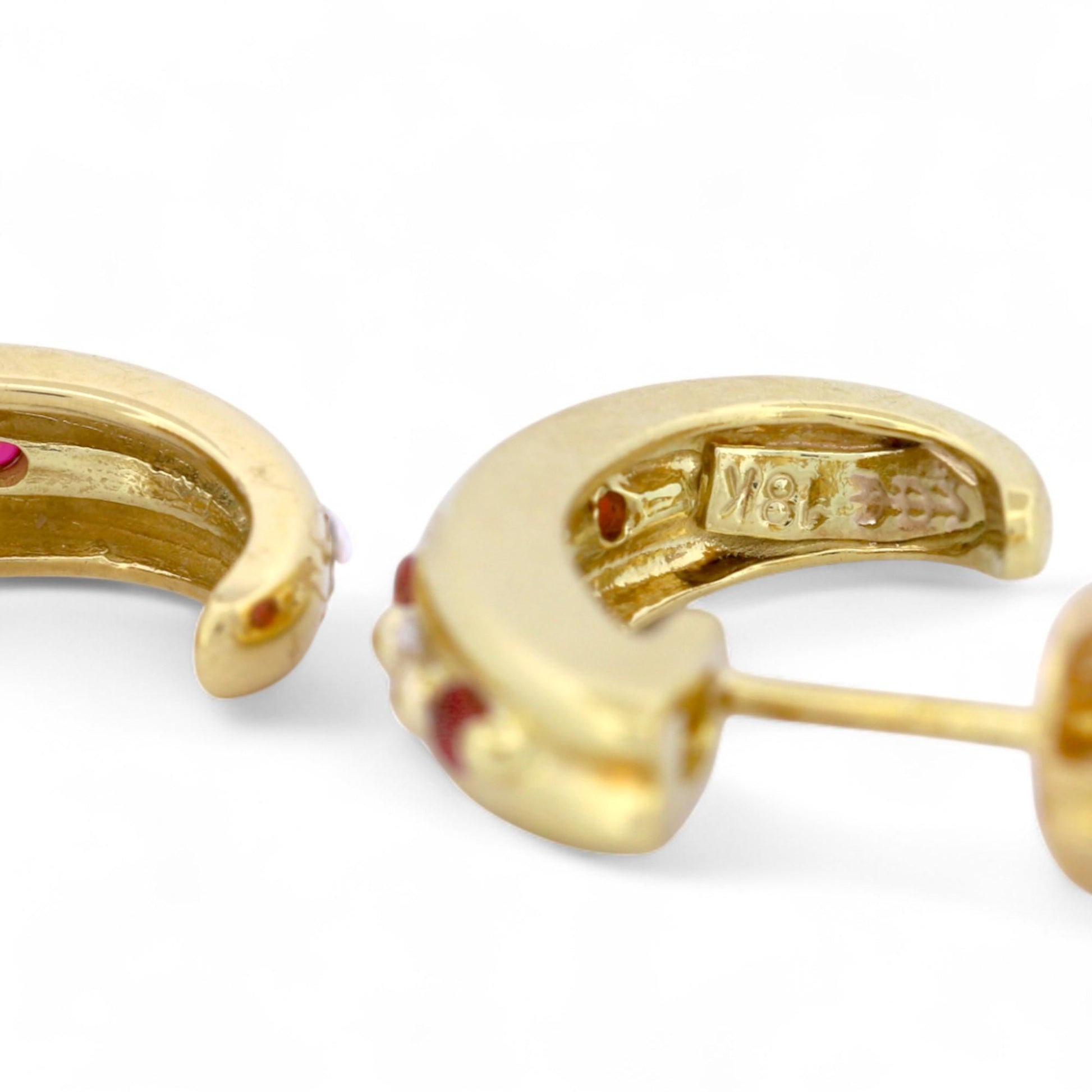 Craig Drake 18k Yellow Gold Ruby Diamond Half Hoop Earrings