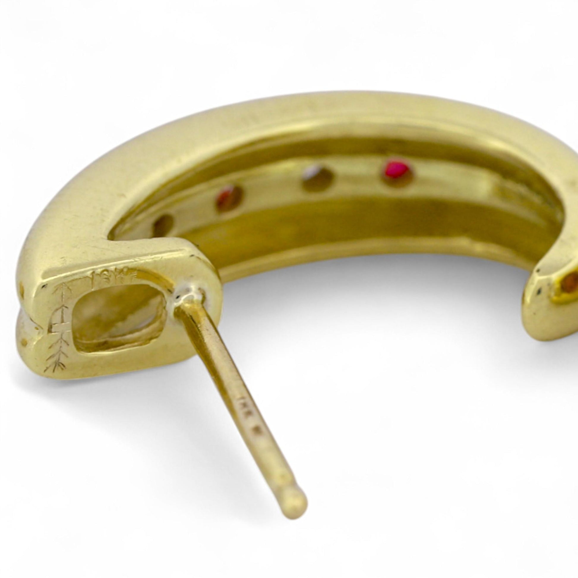 Craig Drake 18k Yellow Gold Ruby Diamond Half Hoop Earrings