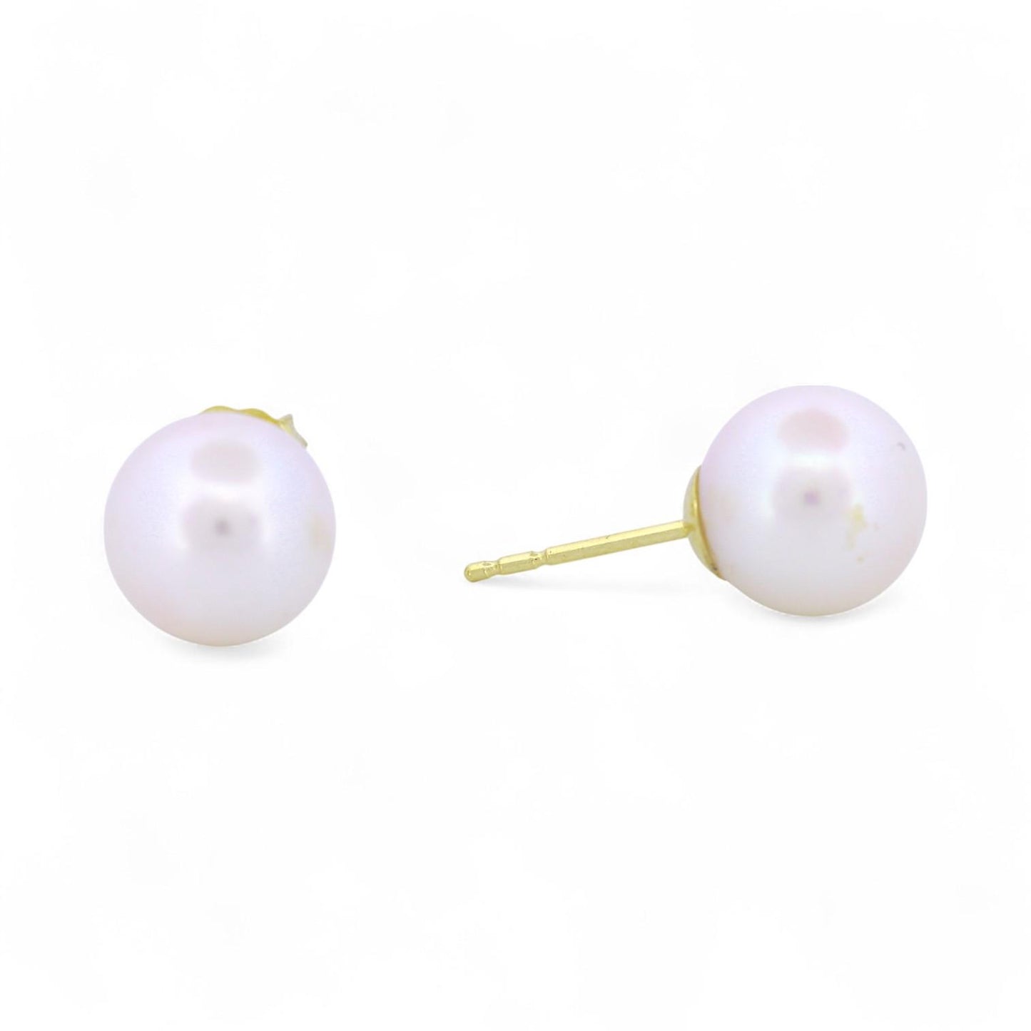 18k Gold Cultured Pearl Stud Earrings – 8.8mm White Pearls Large