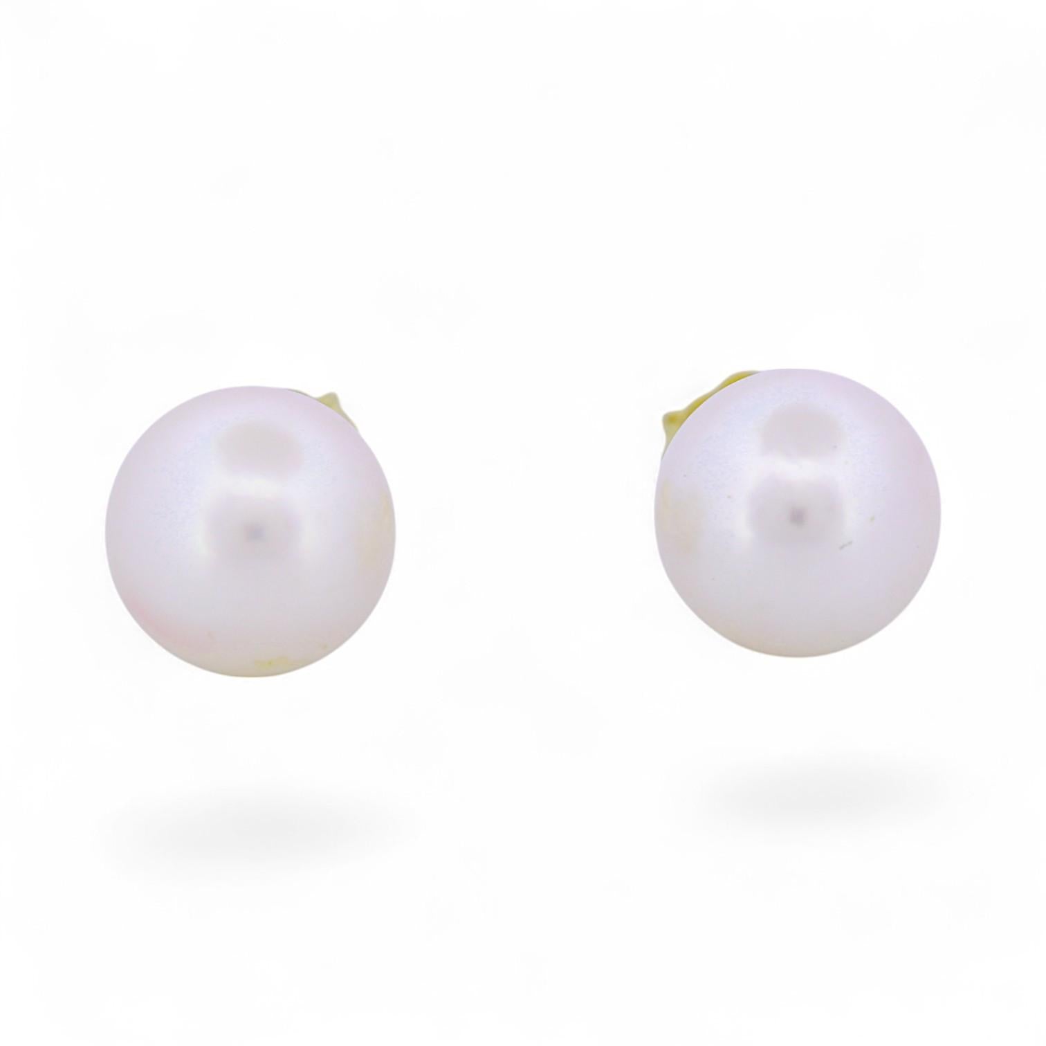 18k Gold Cultured Pearl Stud Earrings – 8.8mm White Pearls Large