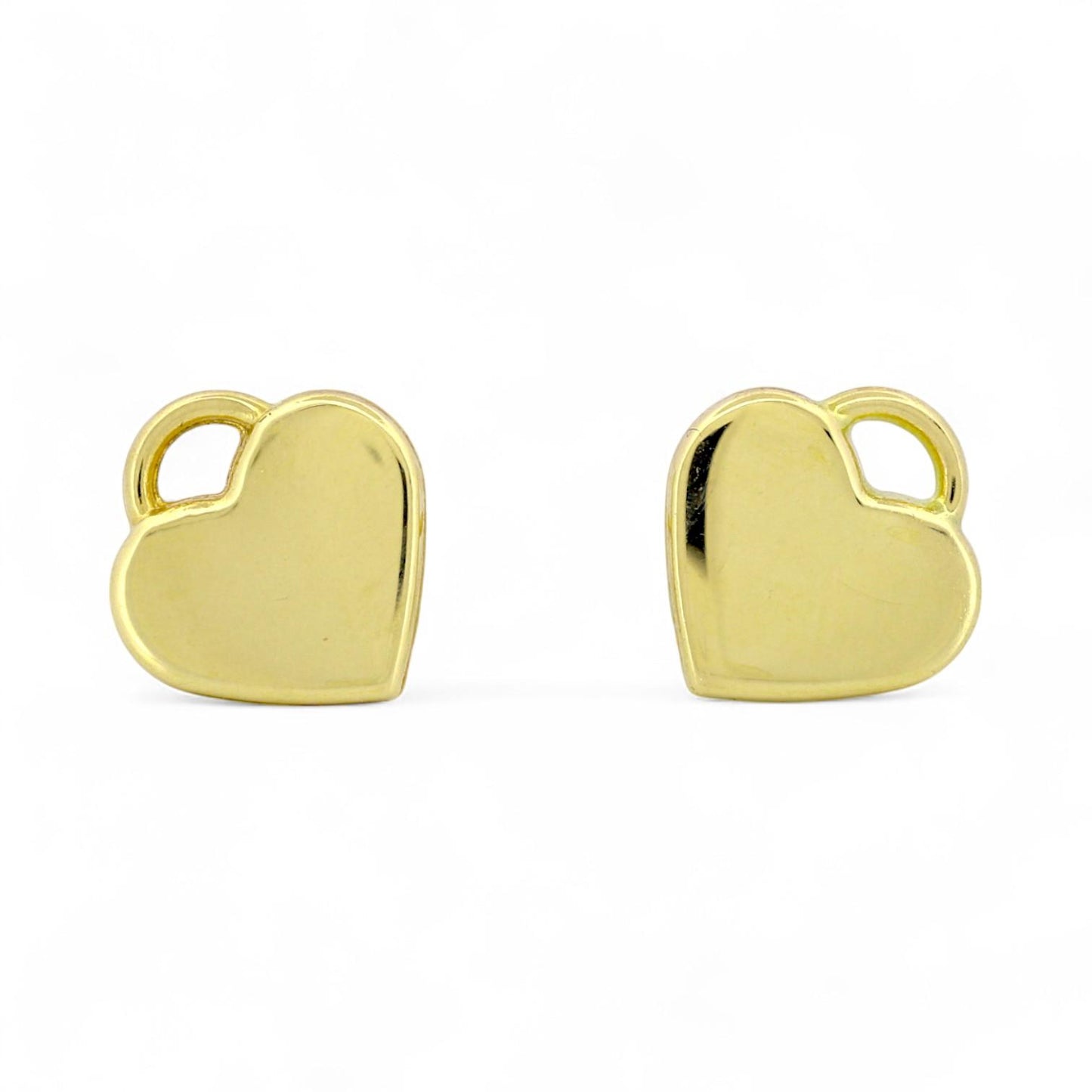 18k Yellow Gold Engravable Heart Tag Stud Earrings