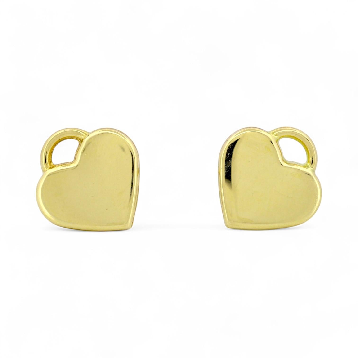 18k Yellow Gold Engravable Heart Tag Stud Earrings