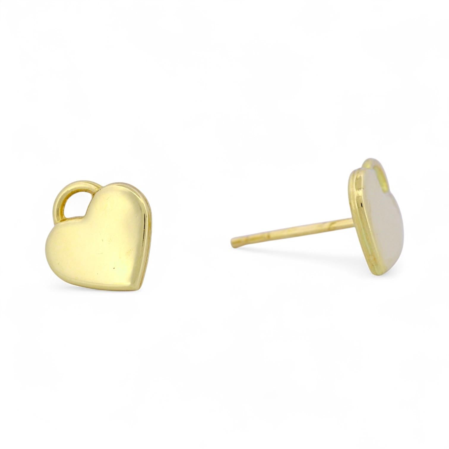 18k Yellow Gold Engravable Heart Tag Stud Earrings