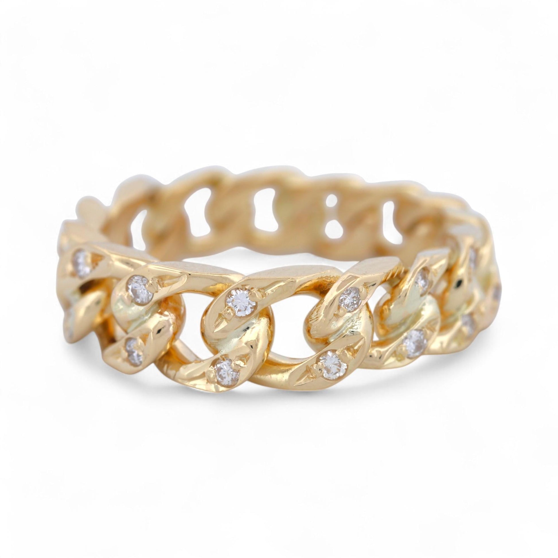 18k Yellow Gold Diamond Accent Tapered Curb Chain Ring, Size 7