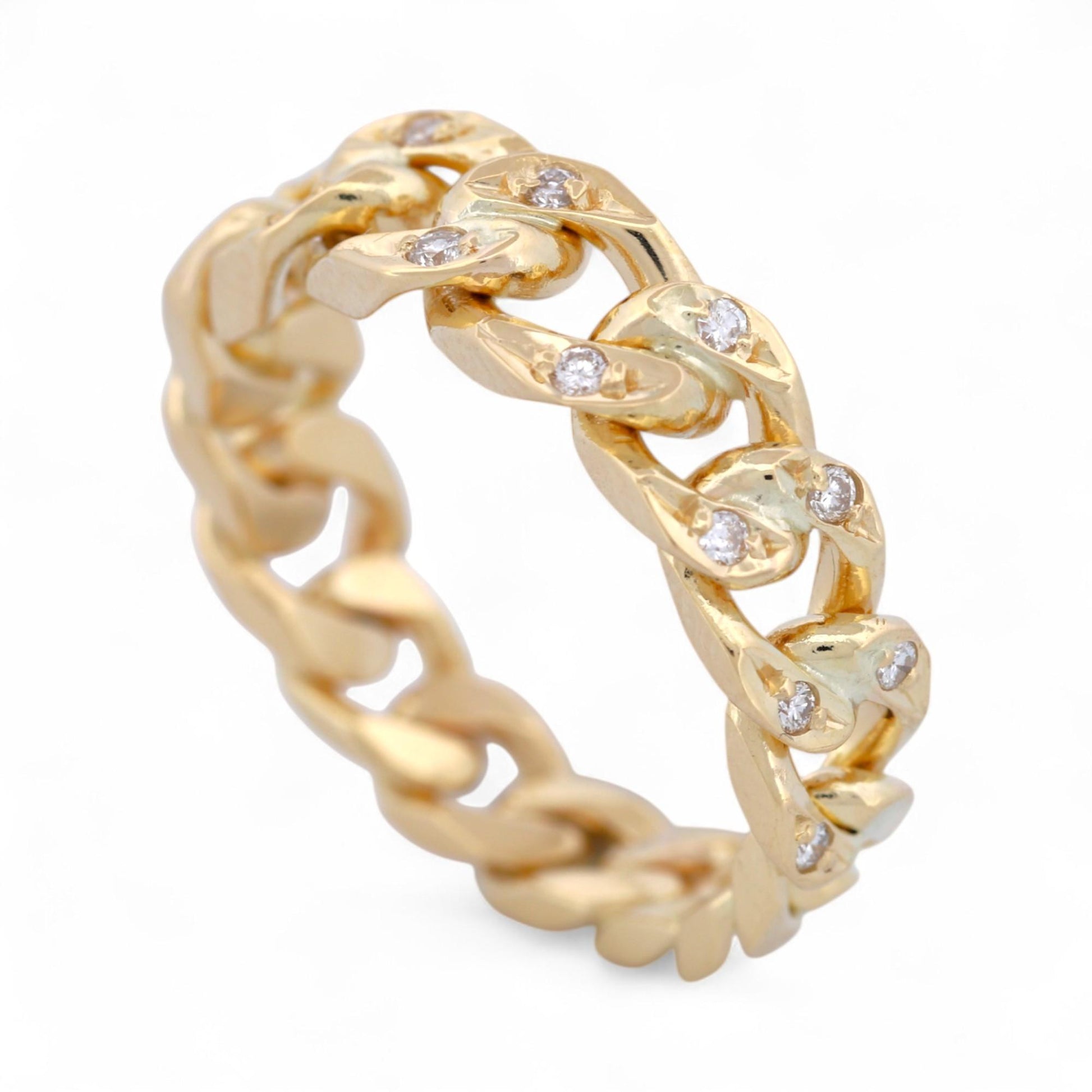 18k Yellow Gold Diamond Accent Tapered Curb Chain Ring, Size 7
