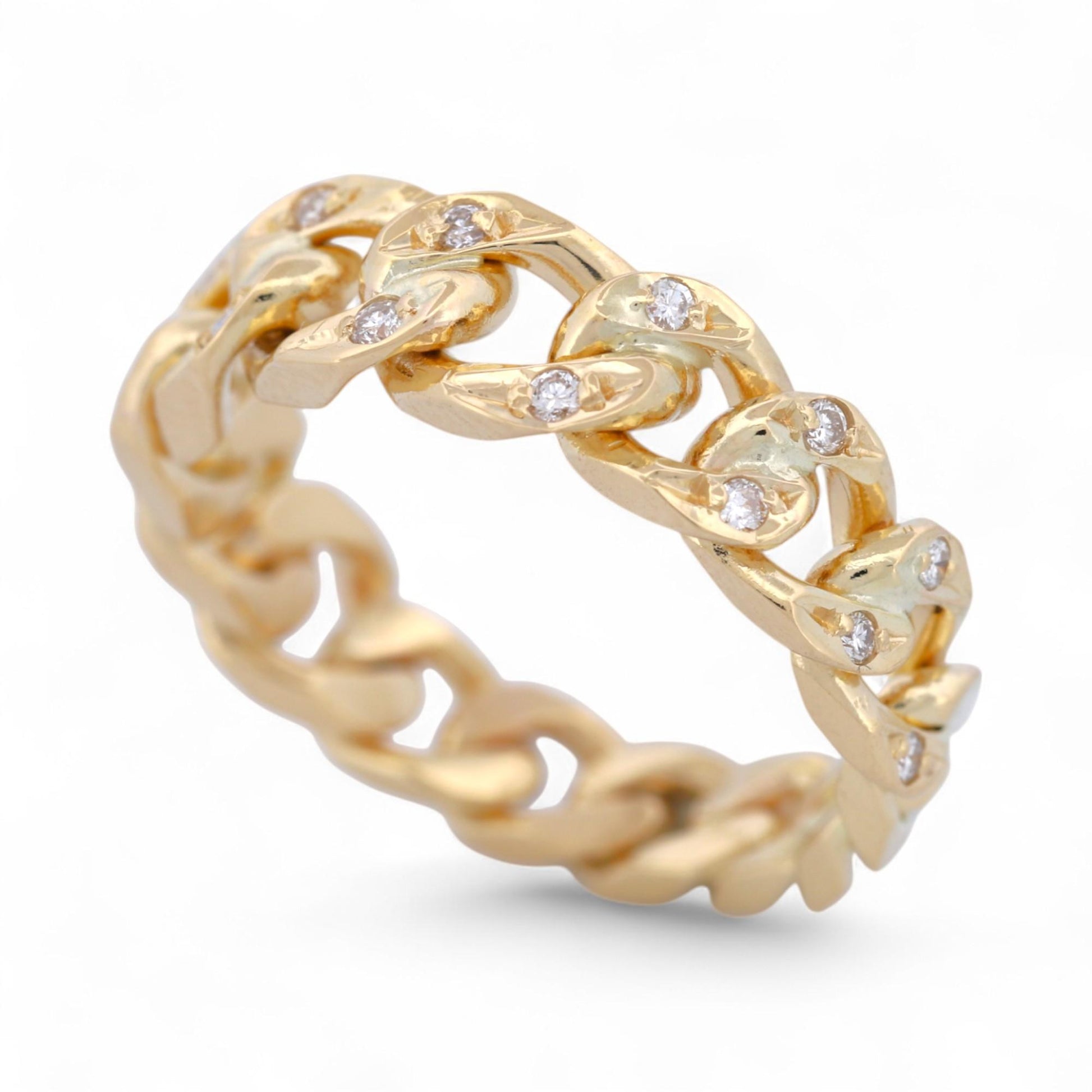 18k Yellow Gold Diamond Accent Tapered Curb Chain Ring, Size 7