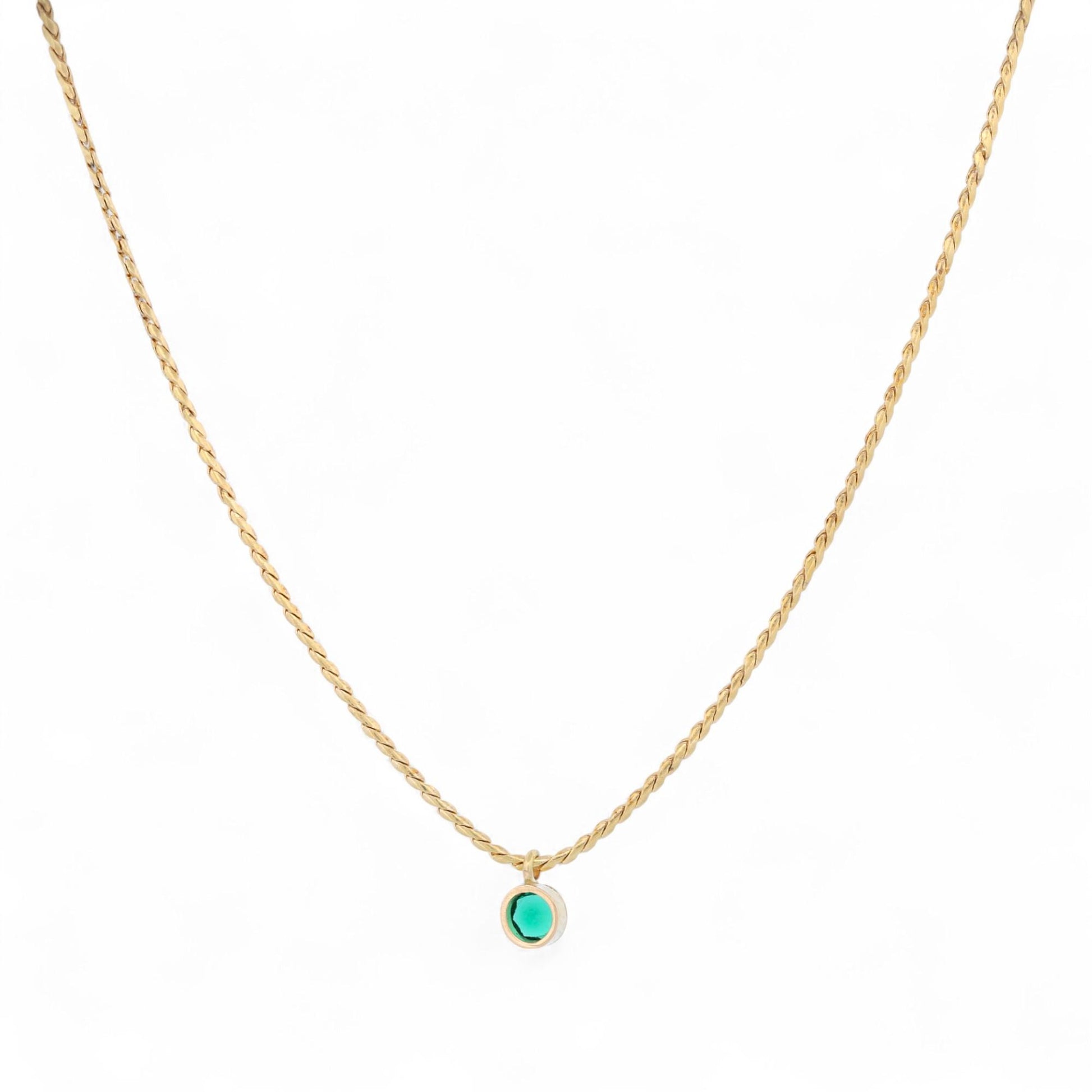 18k Gold Vintage Chain Necklace with Handcrafted Emerald Pendant 16"