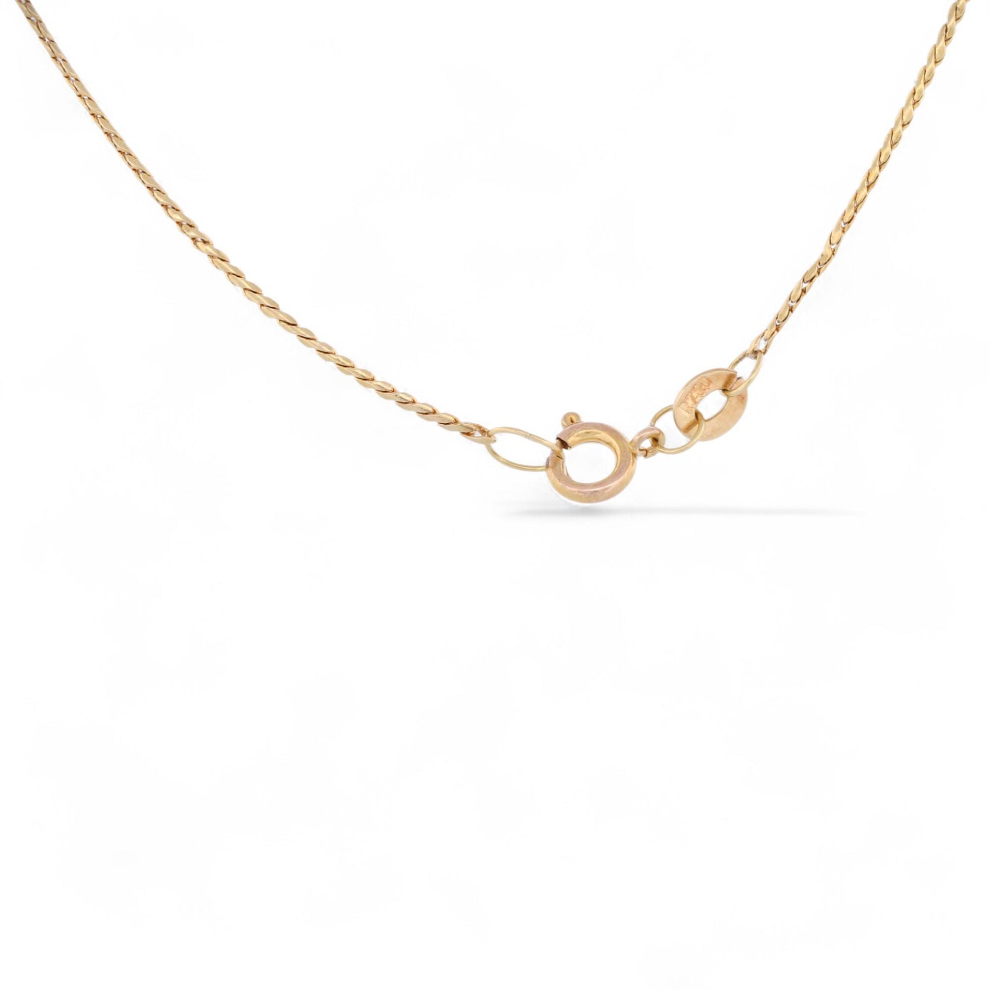18k Gold Vintage Chain Necklace with Handcrafted Emerald Pendant 16"