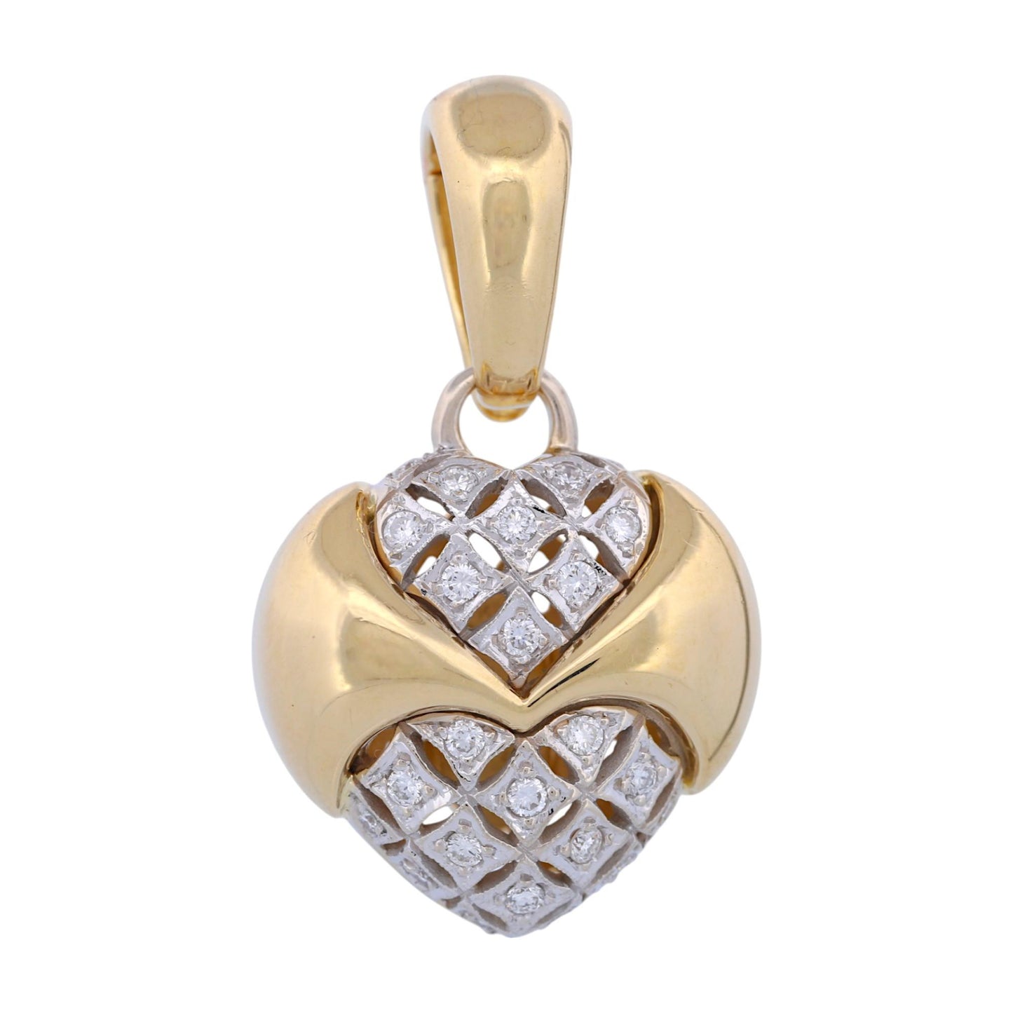 Chimento 18k Yellow and White Gold Diamond Puffy Heart Pendant