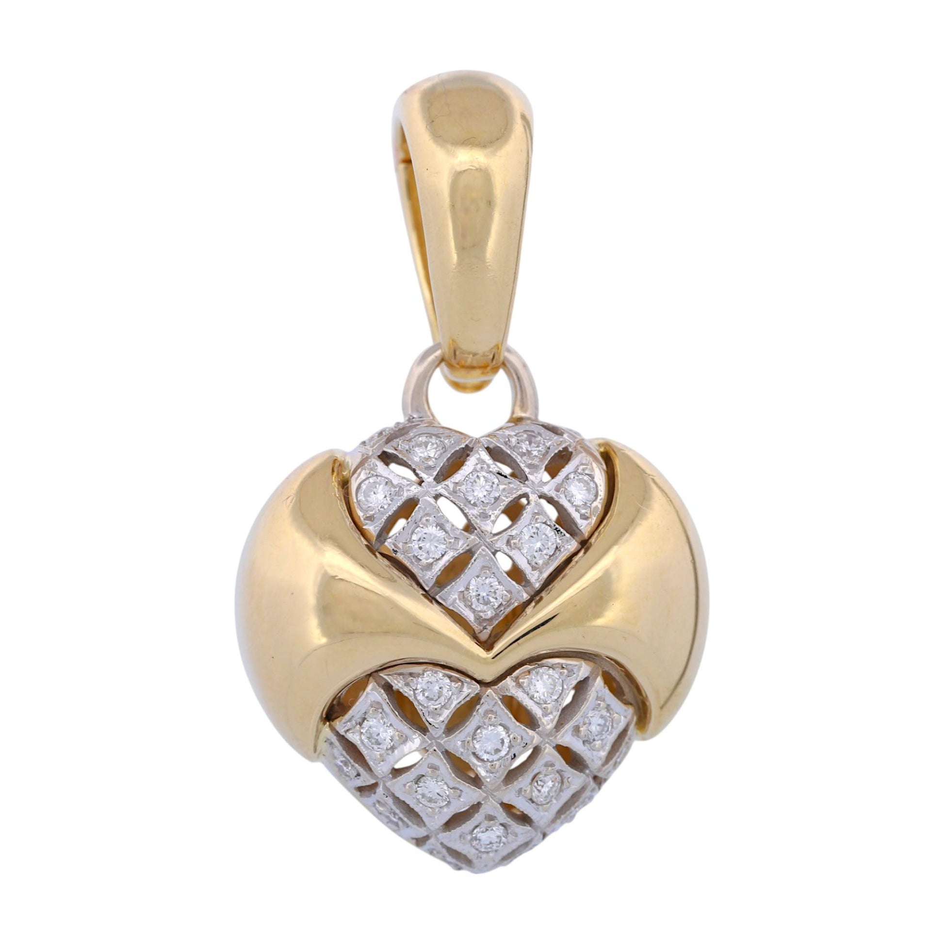 Chimento 18k Yellow and White Gold Diamond Puffy Heart Pendant