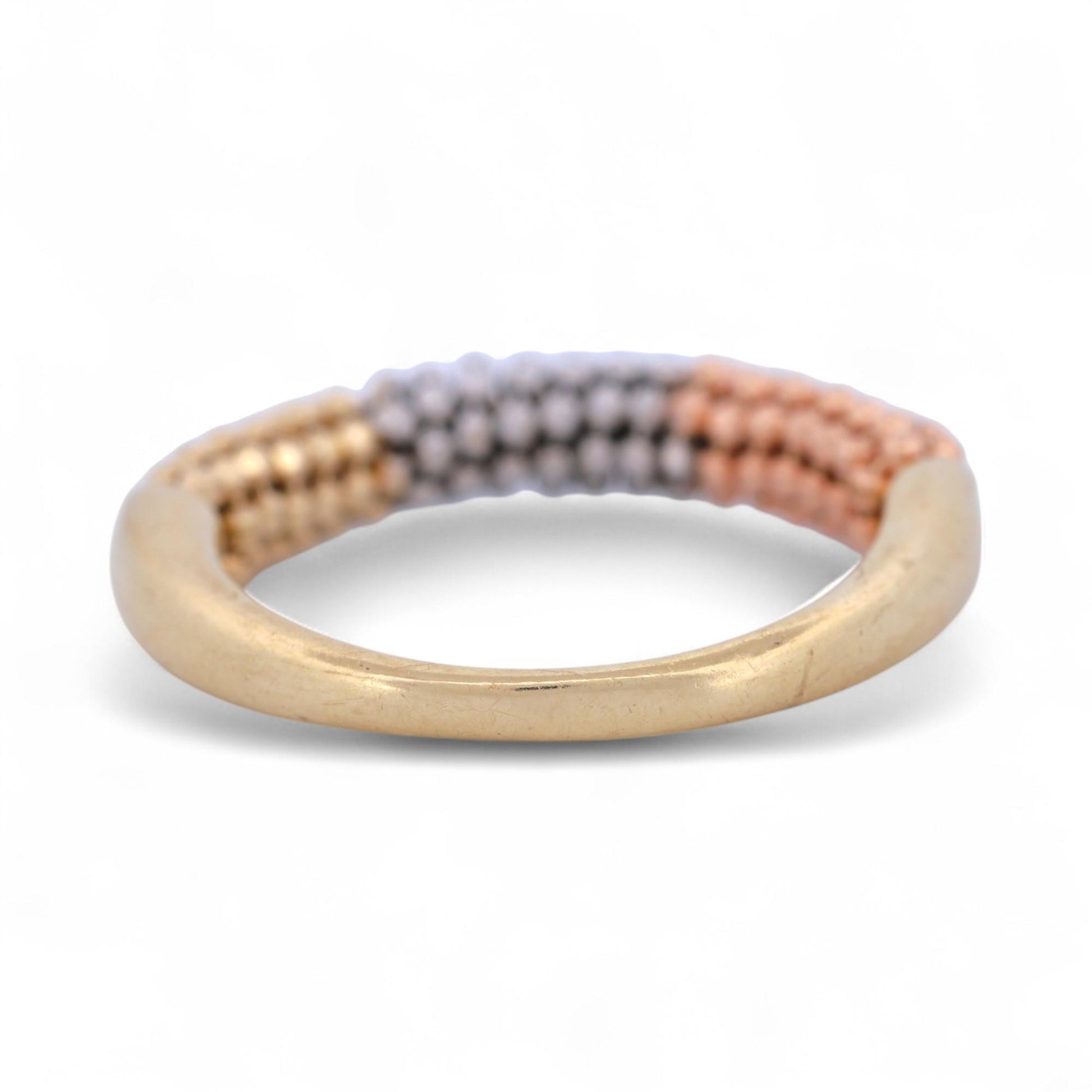 ARPAS Tri-Color Beaded Ring 14k Gold Yellow White Rose Textured Band Size 7