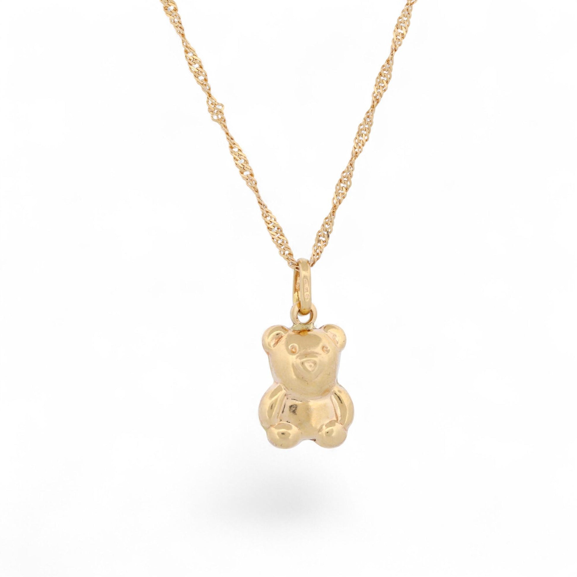 Vintage Teddy Bear Pendant Necklace 18k Gold Rope Chain 18” Cute Puff Design