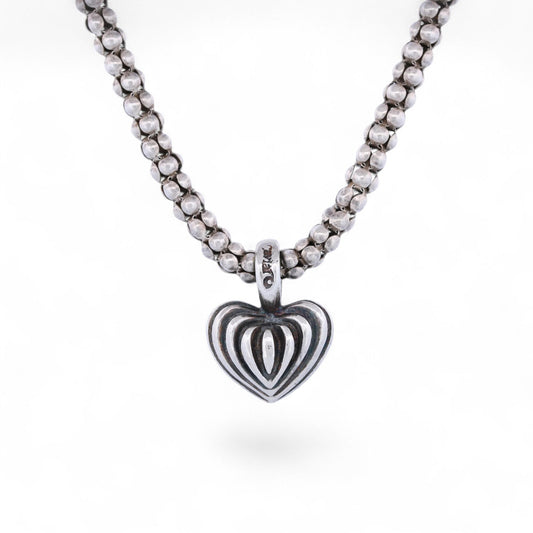 Vintage Sterling Silver Lagos Caviar Heart Pendant Necklace – 18”