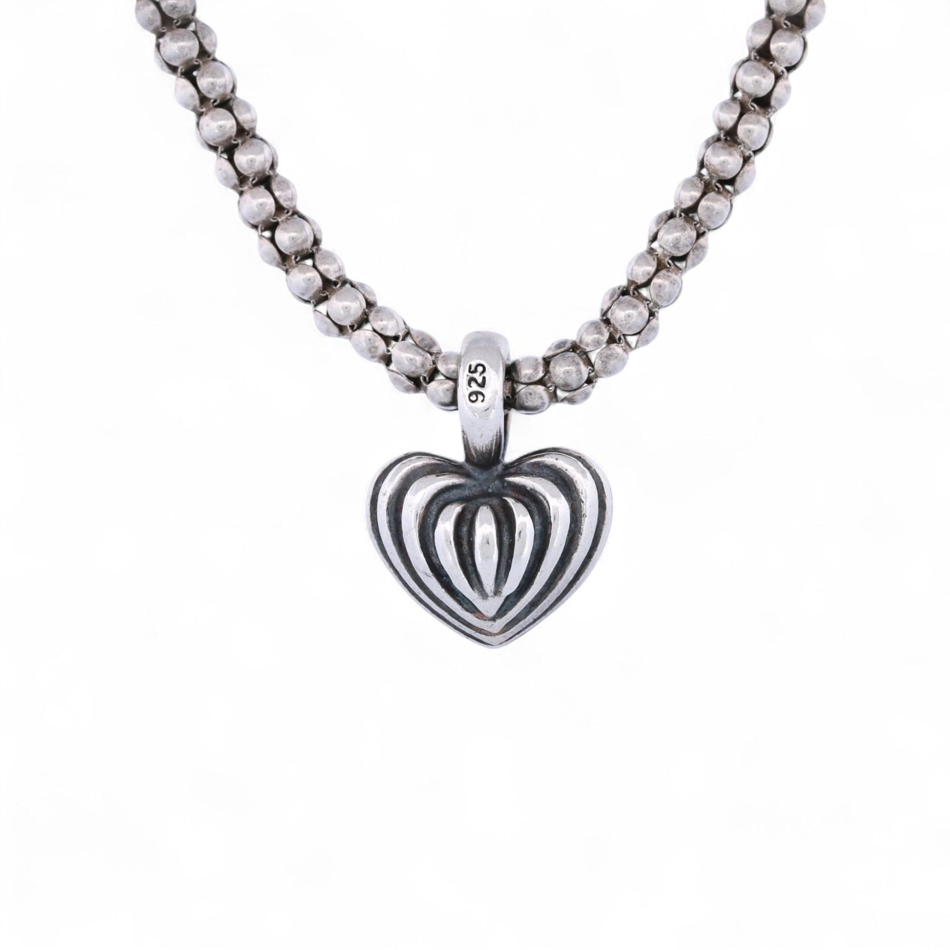 Vintage Sterling Silver Lagos Caviar Heart Pendant Necklace – 18”