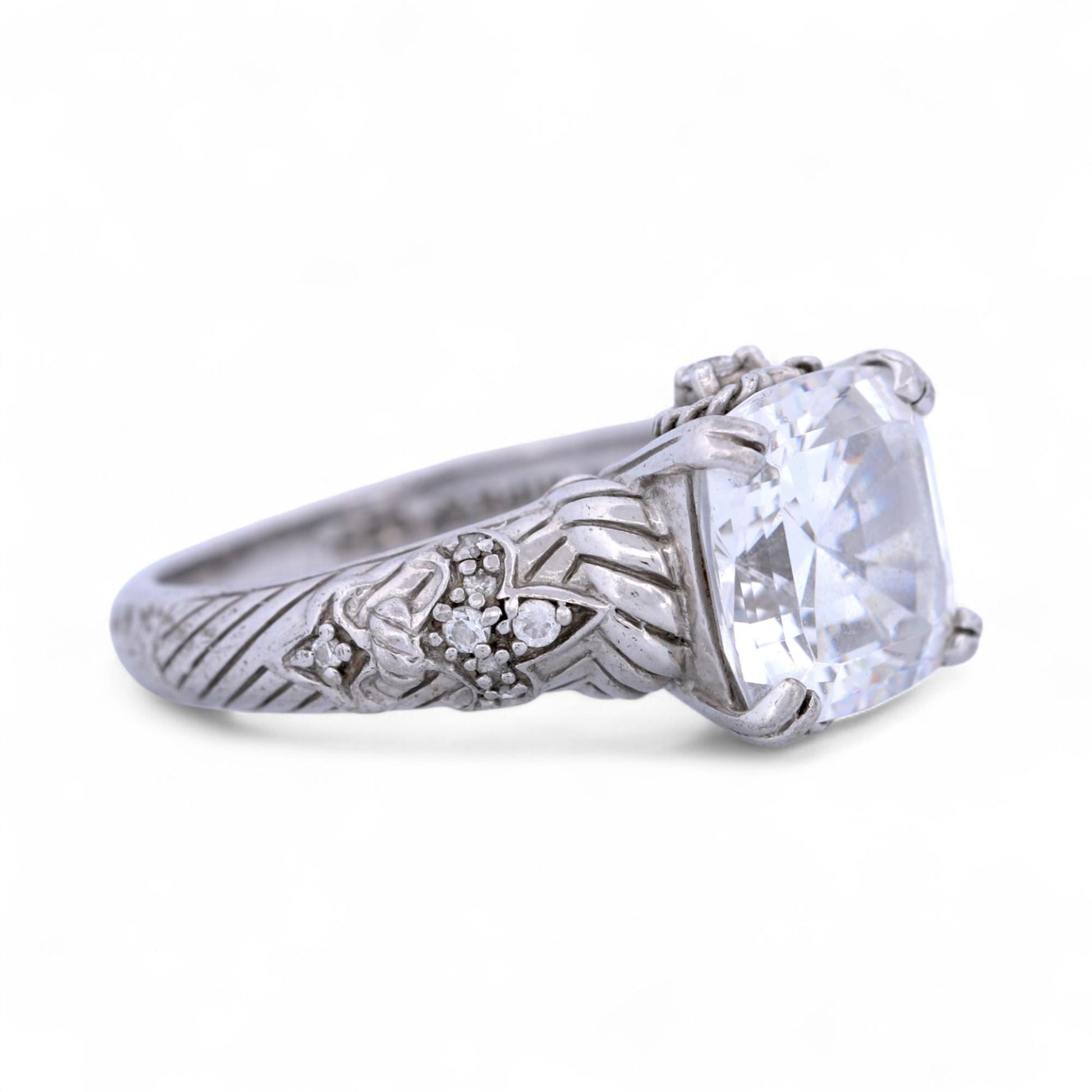 Judith Ripka Sterling Silver CZ Cocktail Ring | Size 8 | Designer Statement Ring