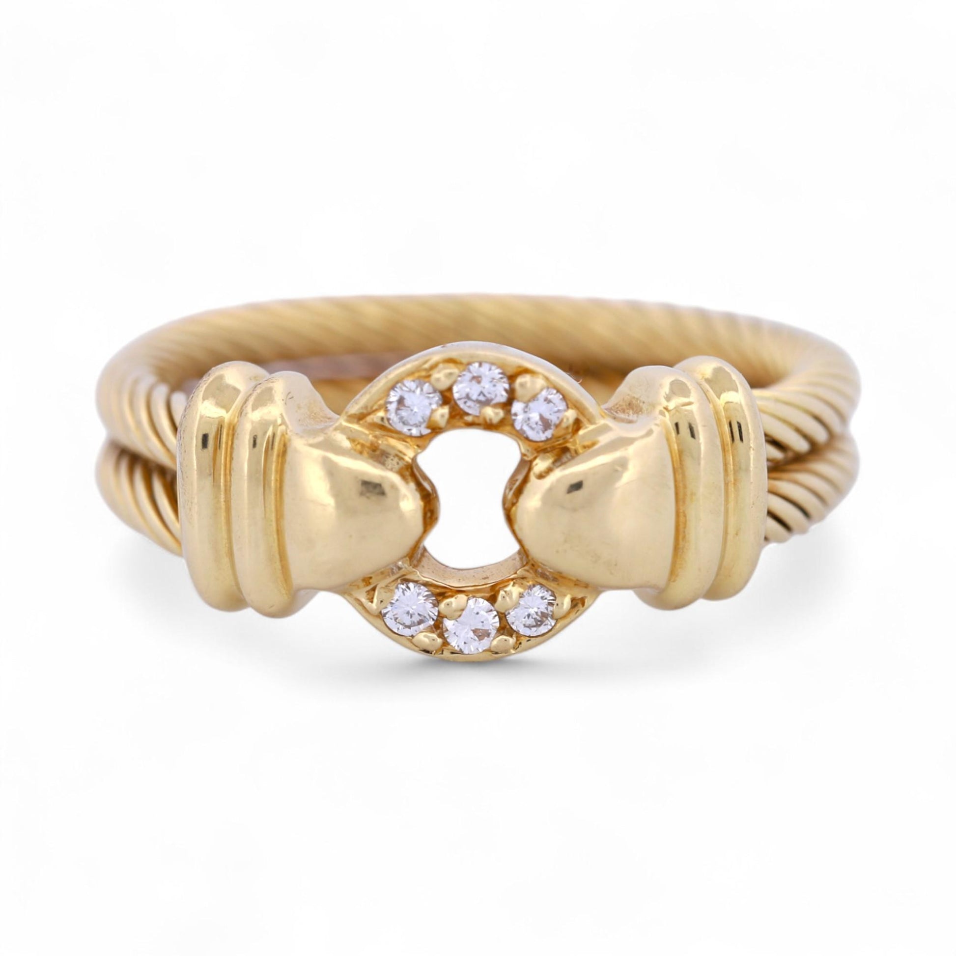 Philippe Charriol Diamond Cable Ring 18k Yellow Gold Size 6 Signed .10ct
