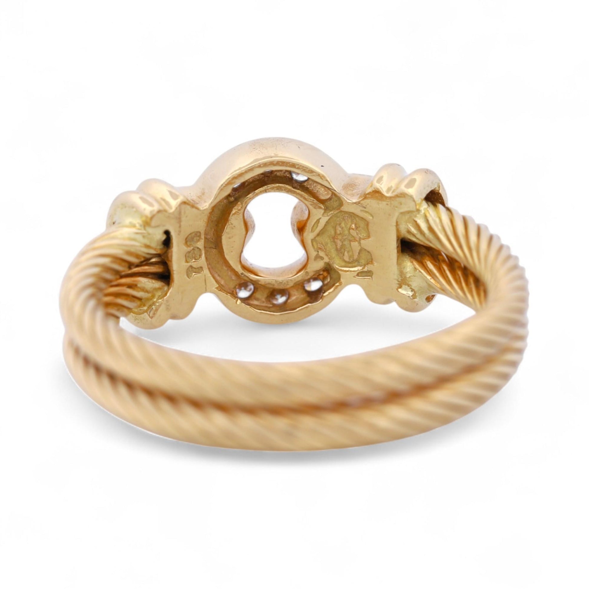 Philippe Charriol Diamond Cable Ring 18k Yellow Gold Size 6 Signed .10ct