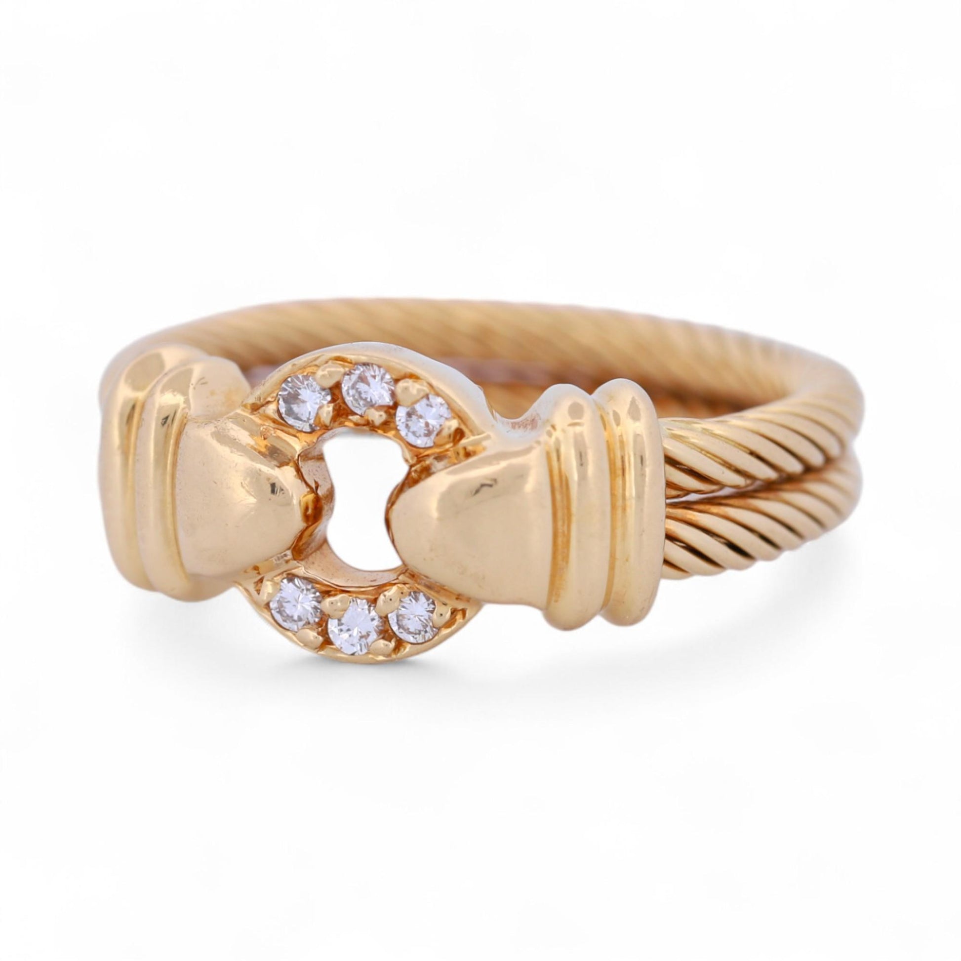Philippe Charriol Diamond Cable Ring 18k Yellow Gold Size 6 Signed .10ct