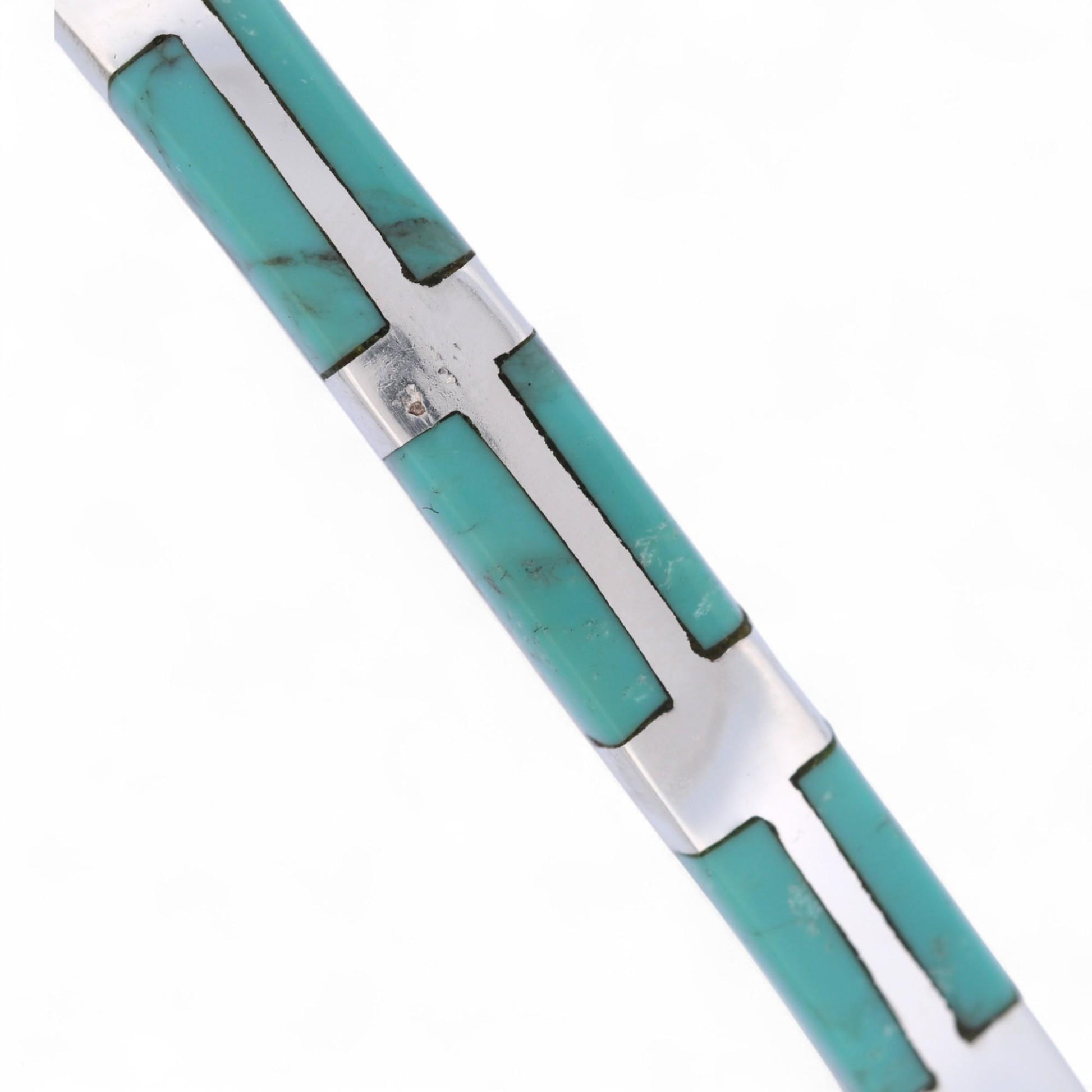 Sterling Silver Turquoise Inlay Bangle Mexico Modern Hinged Bracelet