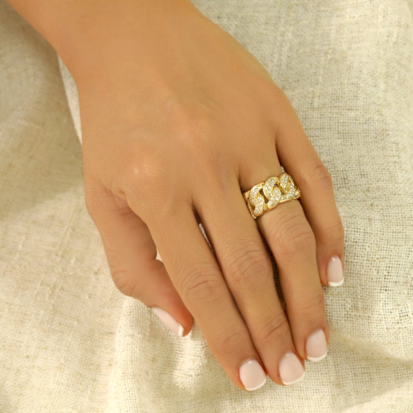 Sculptural Diamond Curb Link Ring in 14K Yellow Gold, 1.00ct