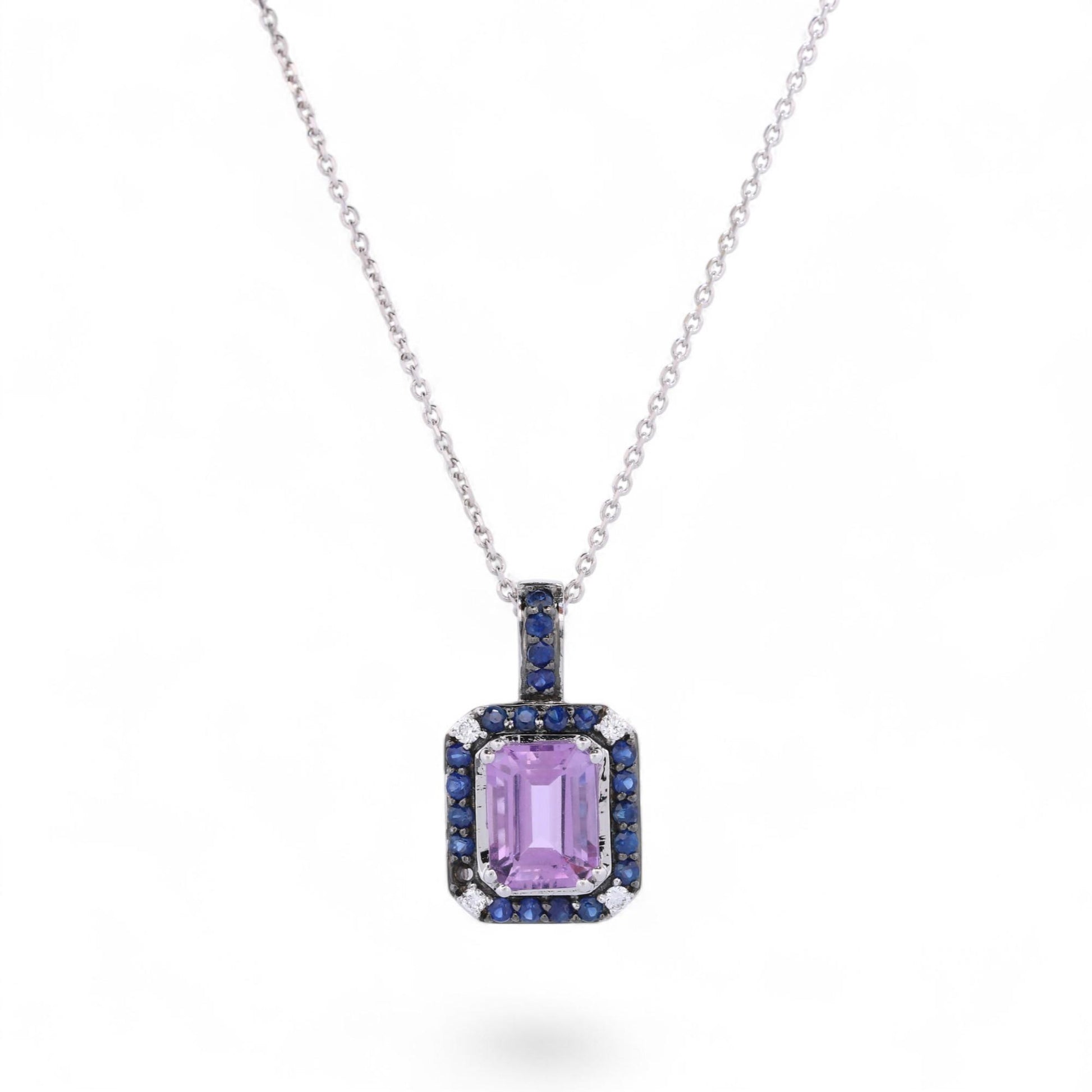 LeVian Amethyst & Sapphire Pendant in 14K White Gold – 16" Chain